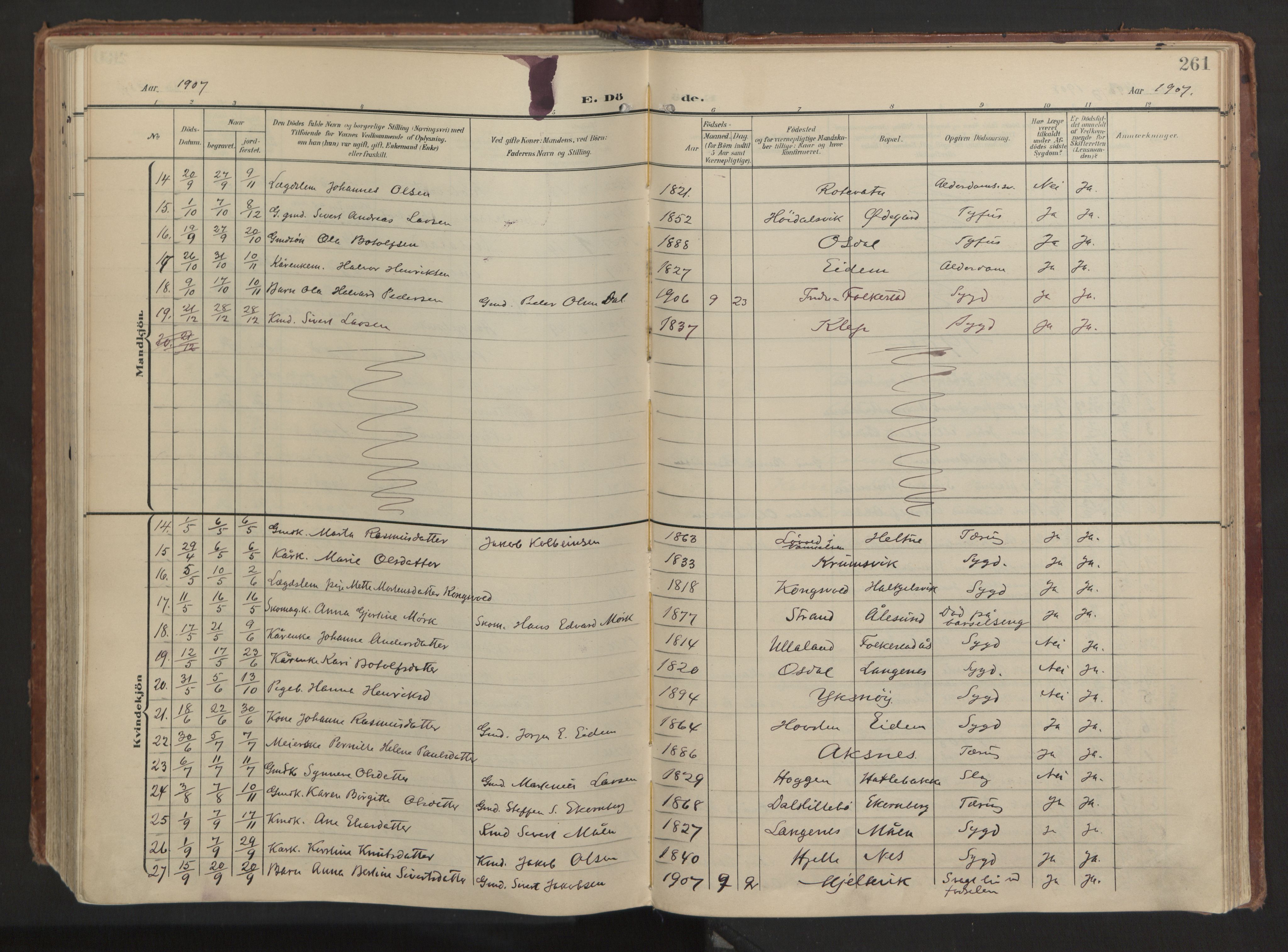 Ministerialprotokoller, klokkerbøker og fødselsregistre - Møre og Romsdal, AV/SAT-A-1454/511/L0144: Ministerialbok nr. 511A11, 1906-1923, s. 261