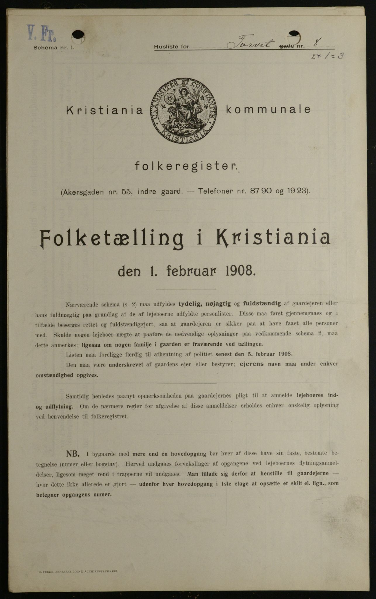 OBA, Kommunal folketelling 1.2.1908 for Kristiania kjøpstad, 1908, s. 93157