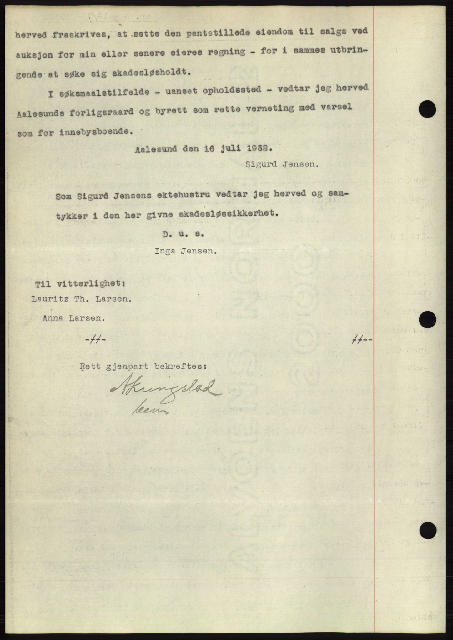 Ålesund byfogd, AV/SAT-A-4384: Pantebok nr. 30, 1932-1933, Tingl.dato: 19.07.1932