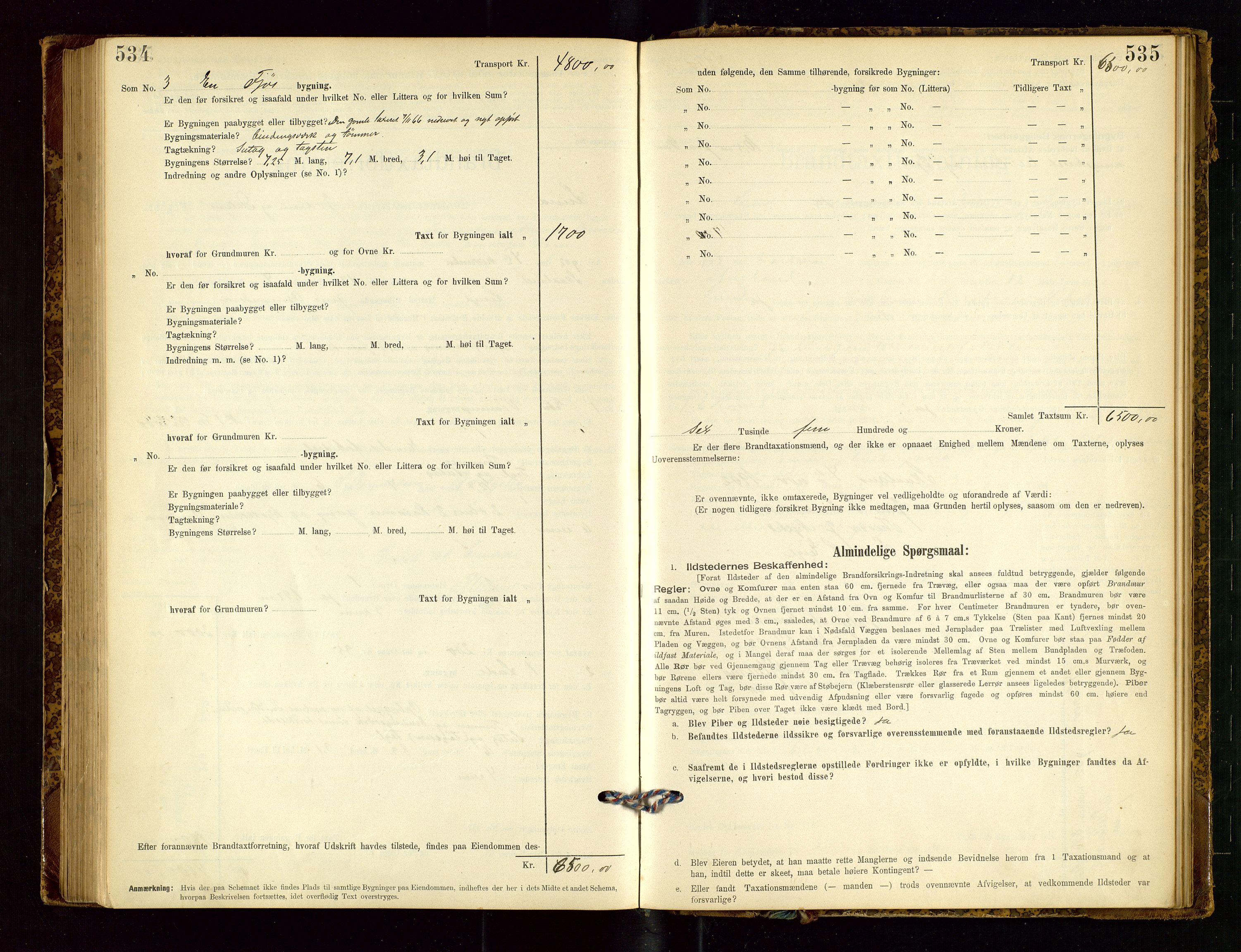 Lund lensmannskontor, SAST/A-100303/Gob/L0001: "Brandtakstprotokol", 1894-1907, s. 534-535