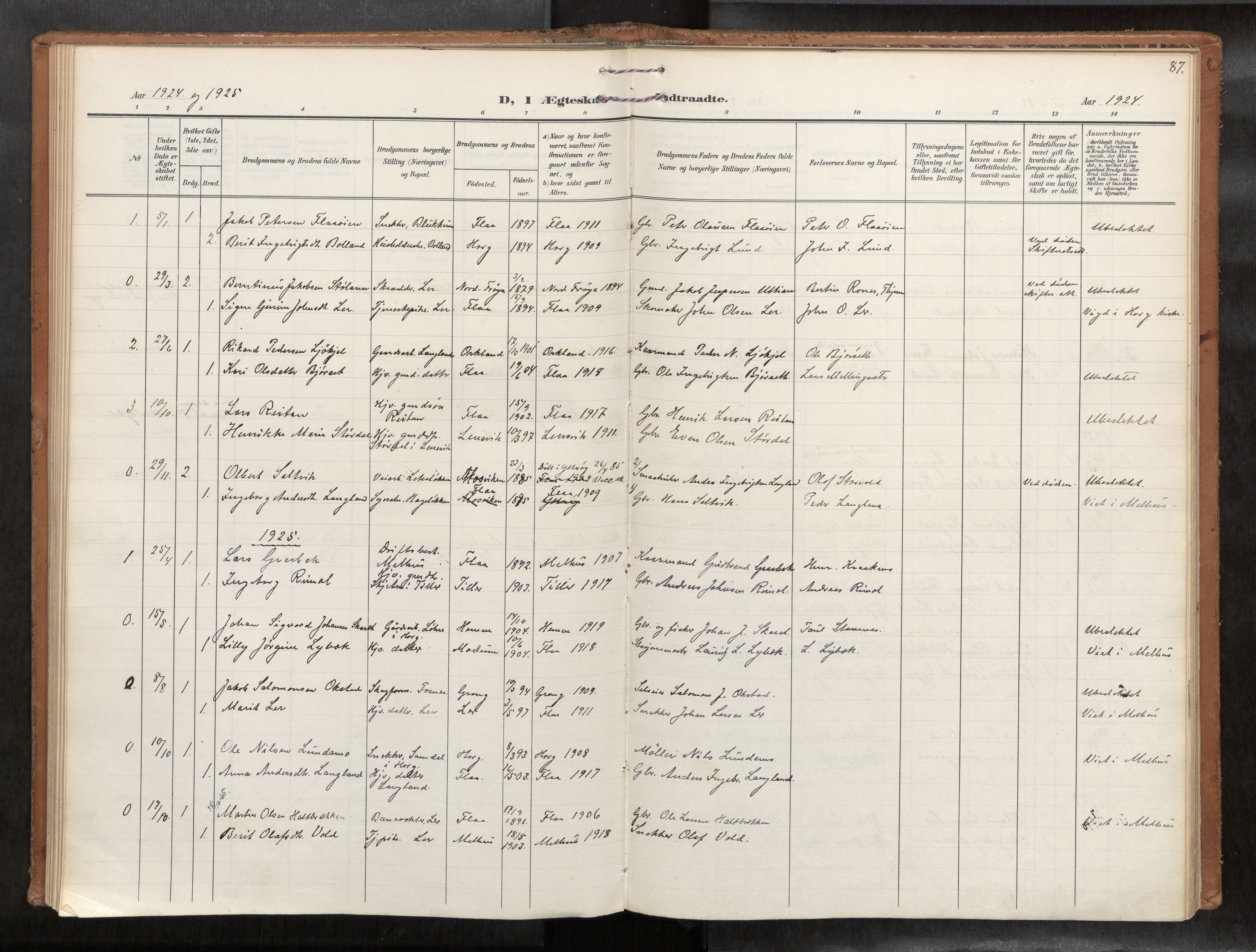 Ministerialprotokoller, klokkerbøker og fødselsregistre - Sør-Trøndelag, SAT/A-1456/693/L1119b: Ministerialbok nr. 693A02, 1906-1936, s. 87