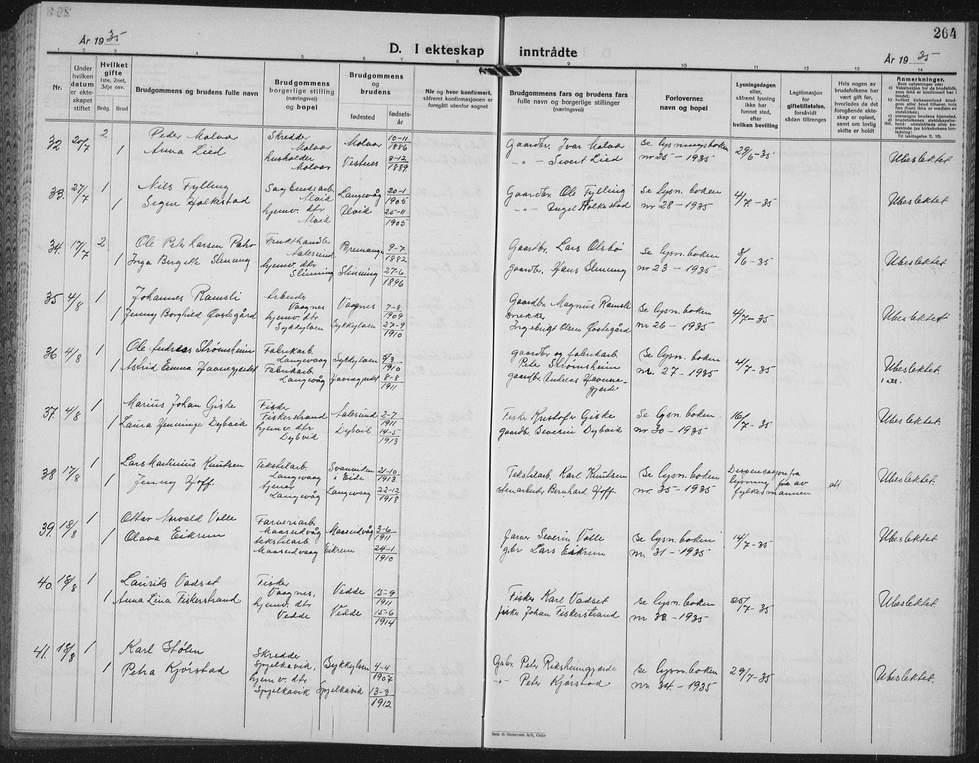 Ministerialprotokoller, klokkerbøker og fødselsregistre - Møre og Romsdal, AV/SAT-A-1454/528/L0436: Klokkerbok nr. 528C17, 1927-1939, s. 264