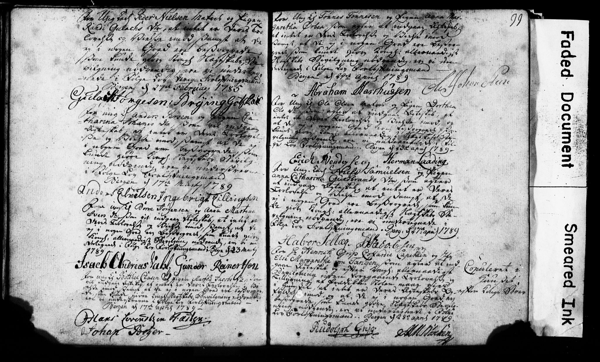 Korskirken sokneprestembete, SAB/A-76101: Forlovererklæringer nr. II.5.1, 1776-1816, s. 99