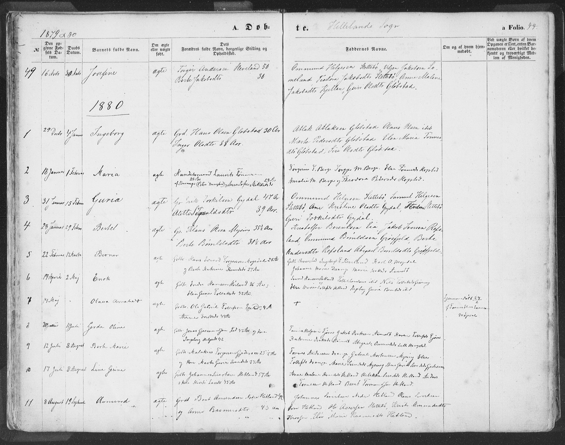 Helleland sokneprestkontor, SAST/A-101810: Ministerialbok nr. A 7.1, 1863-1886, s. 44