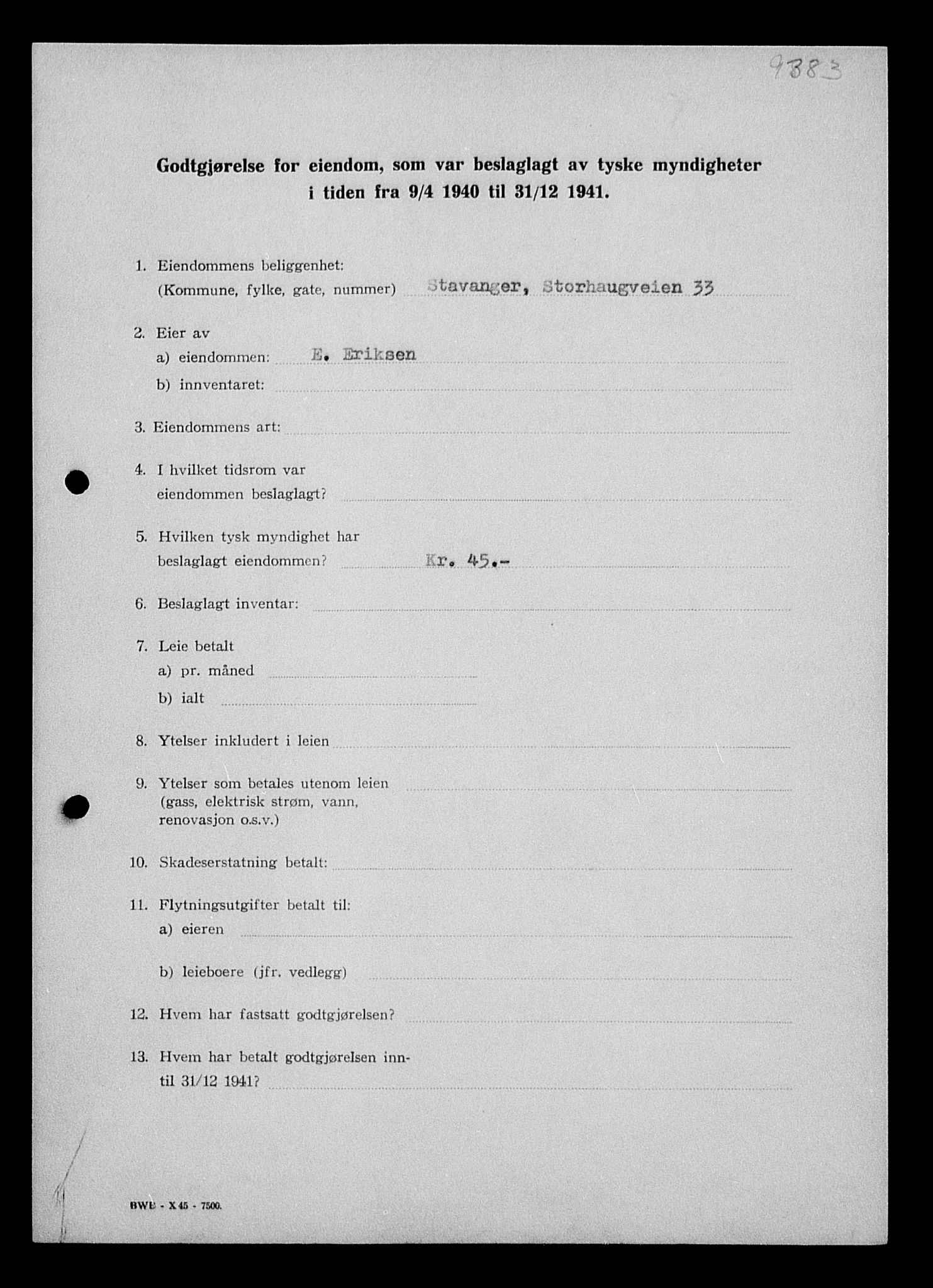 Justisdepartementet, Tilbakeføringskontoret for inndratte formuer, AV/RA-S-1564/I/L1014: Godtgjørelse for beslaglagt eiendom, 1940-1941, s. 31