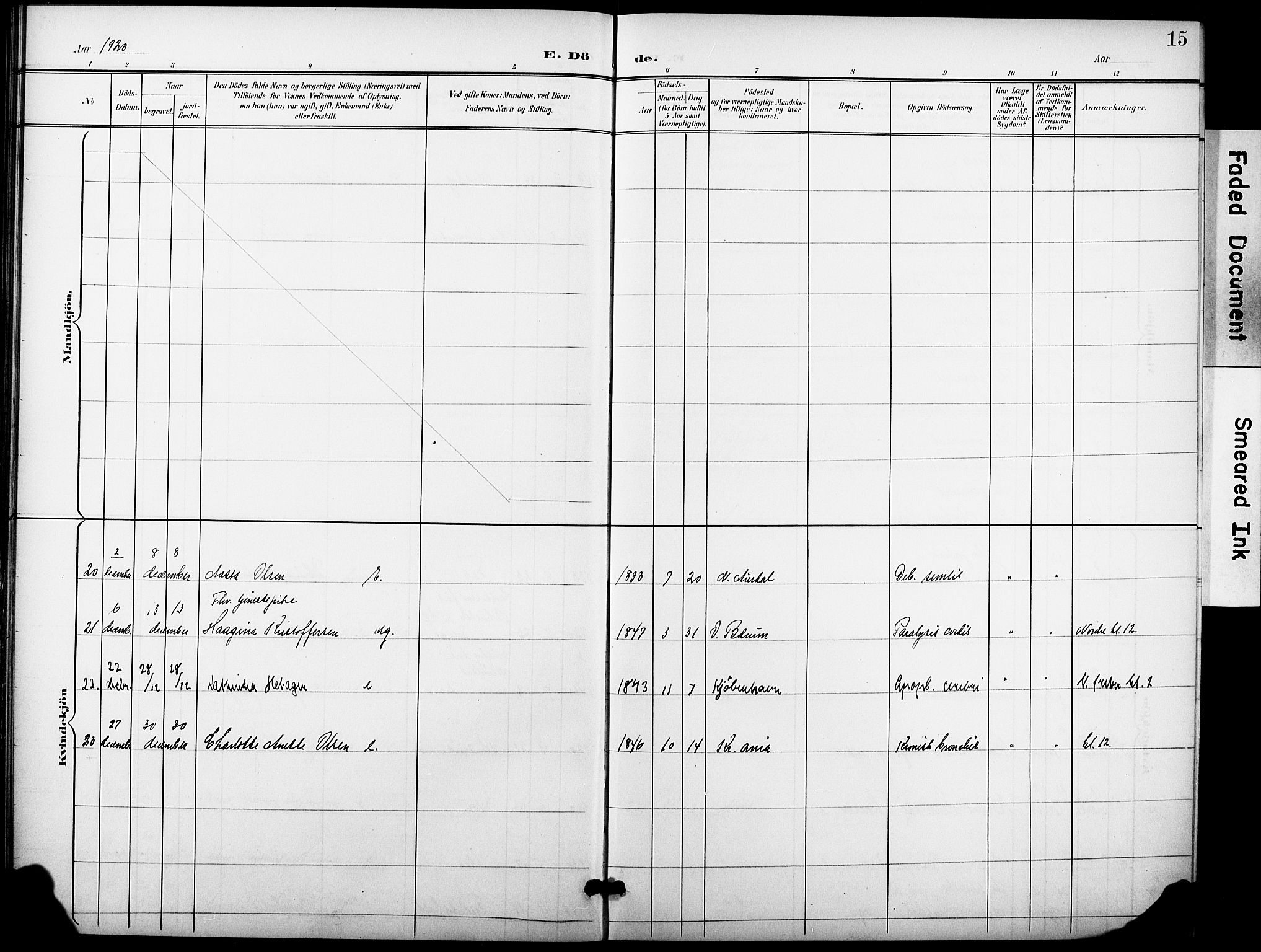 Krohgstøtten sykehusprest Kirkebøker, AV/SAO-A-10854/F/Fa/L0004: Ministerialbok nr. 4, 1900-1935, s. 15