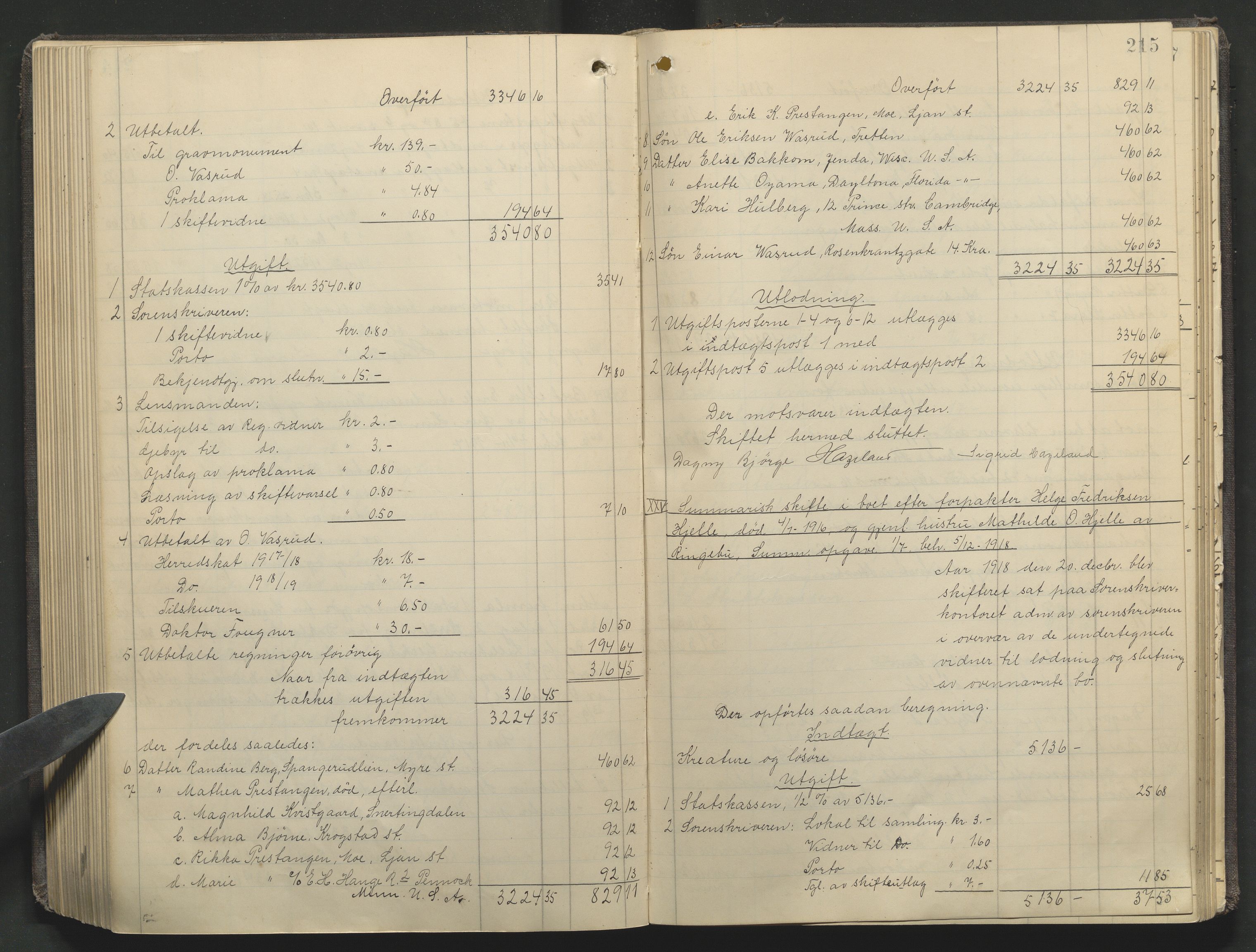 Sør-Gudbrandsdal tingrett, AV/SAH-TING-004/J/Ja/Jae/L0002: Skifteutlodningsprotokoll - landet, 1912-1921, s. 215