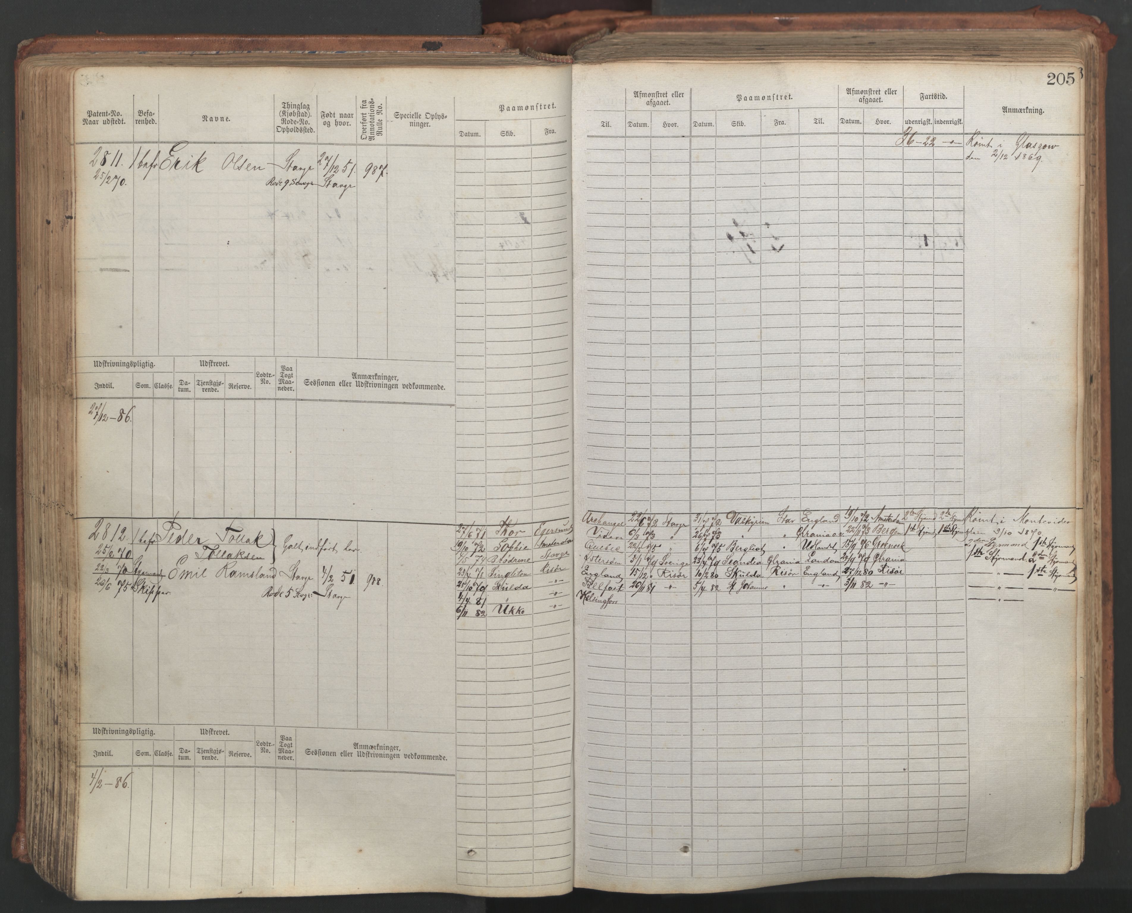 Stavanger sjømannskontor, AV/SAST-A-102006/F/Fb/Fbb/L0007: Sjøfartshovedrulle, patentnr. 2403-3604, 1869-1880, s. 236