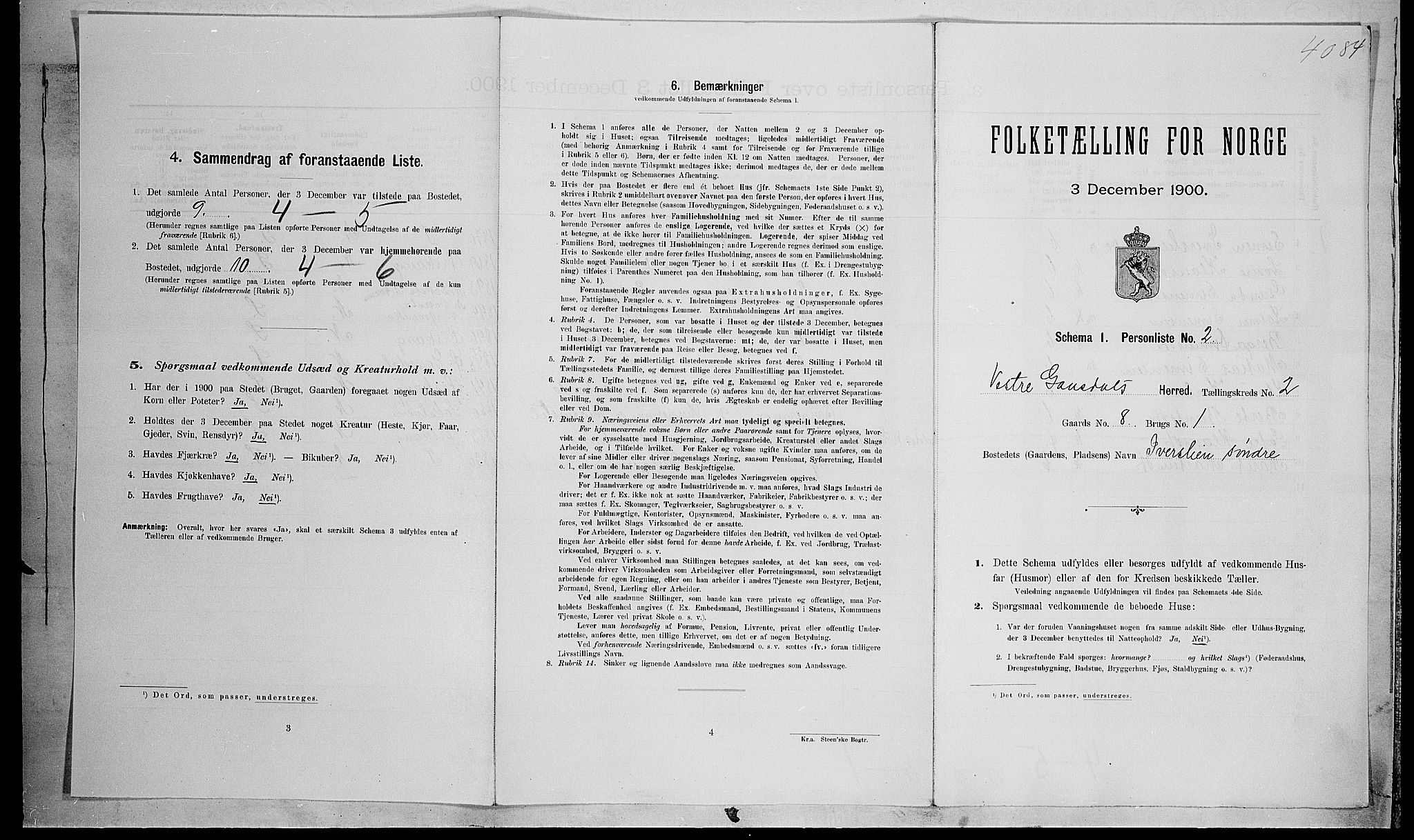 SAH, Folketelling 1900 for 0523 Vestre Gausdal herred, 1900, s. 298