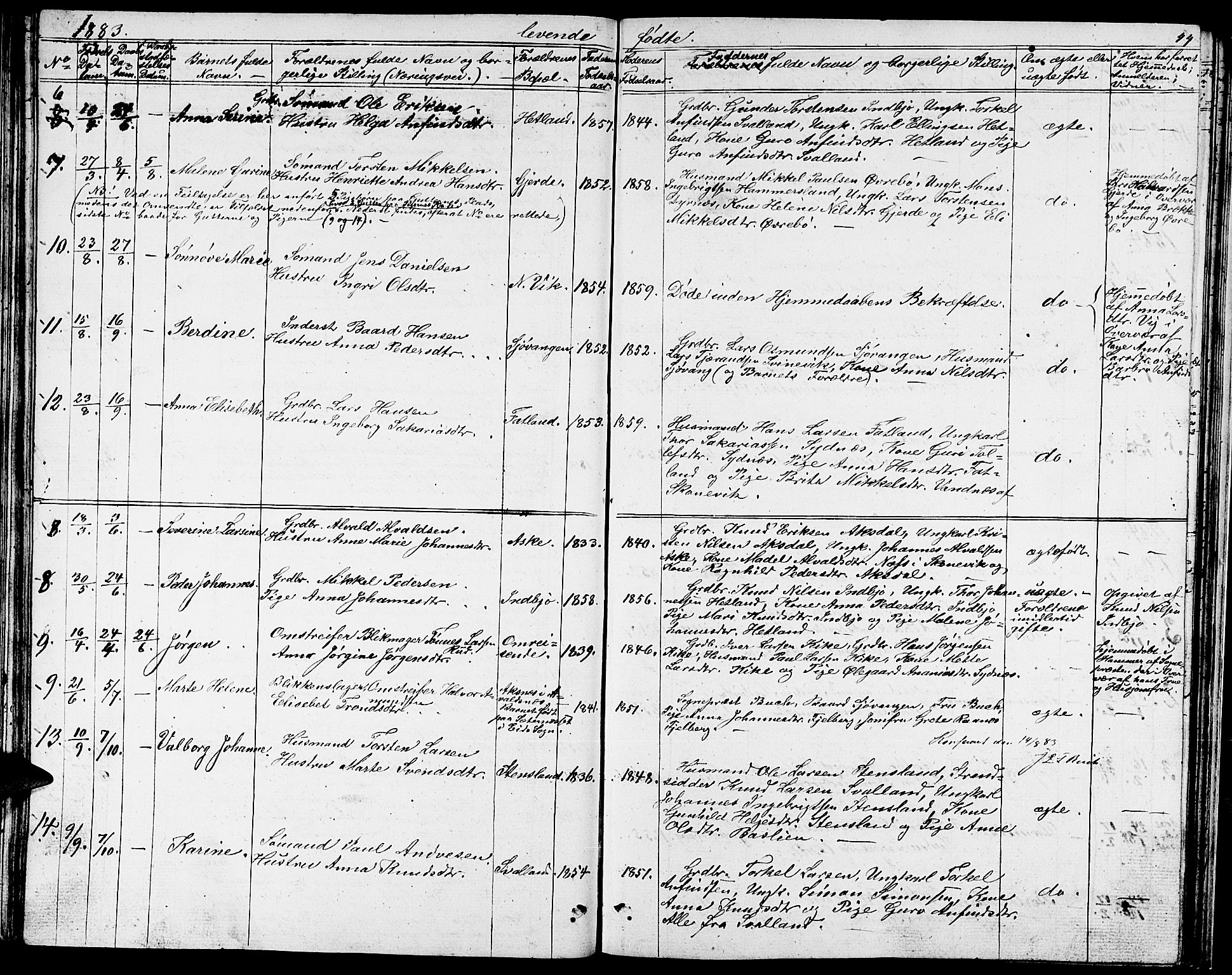 Fjelberg sokneprestembete, AV/SAB-A-75201/H/Hab: Klokkerbok nr. A 3, 1865-1887, s. 44