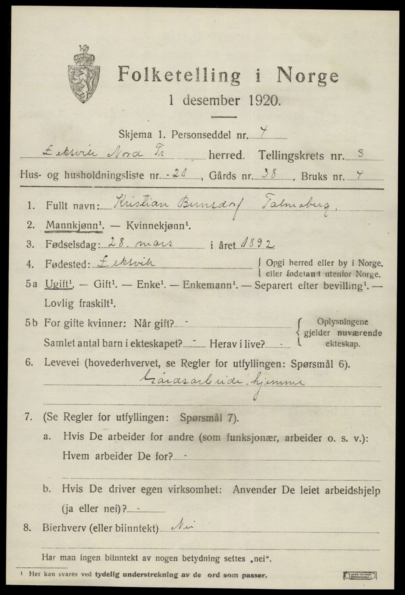 SAT, Folketelling 1920 for 1718 Leksvik herred, 1920, s. 3158