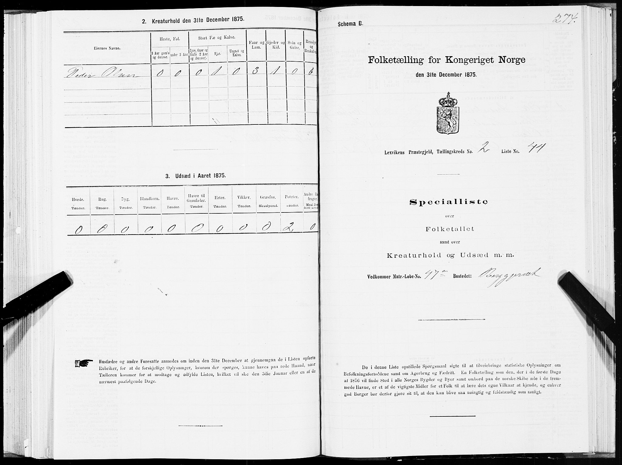 SAT, Folketelling 1875 for 1718P Leksvik prestegjeld, 1875, s. 1274