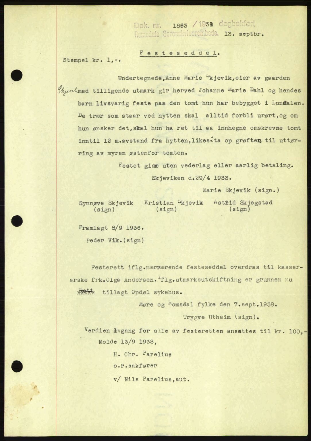 Romsdal sorenskriveri, SAT/A-4149/1/2/2C: Pantebok nr. A5, 1938-1938, Dagboknr: 1863/1938
