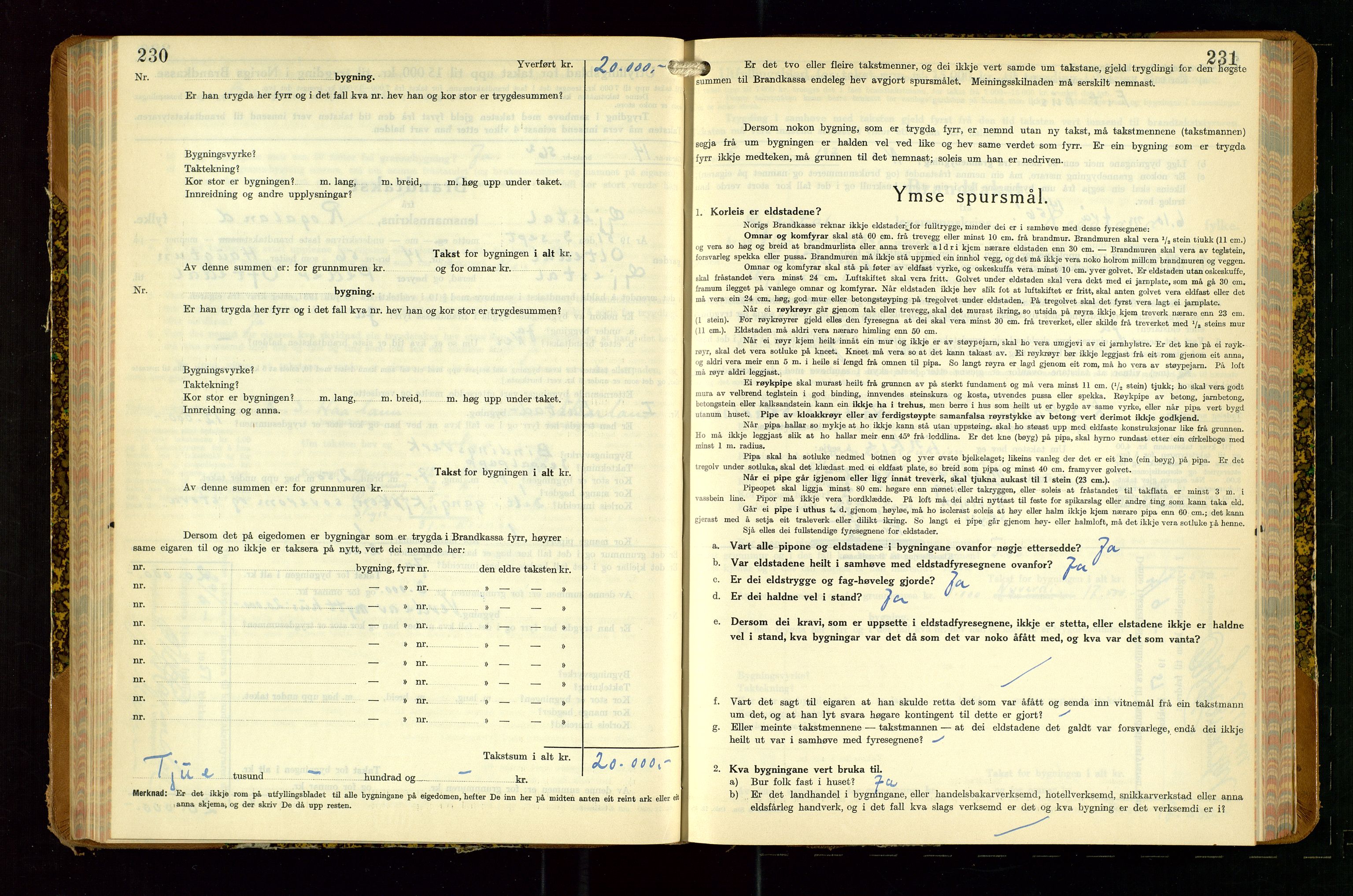Gjesdal lensmannskontor, AV/SAST-A-100441/Go/L0008: Branntakstskjemaprotokoll, 1937-1955, s. 230-231