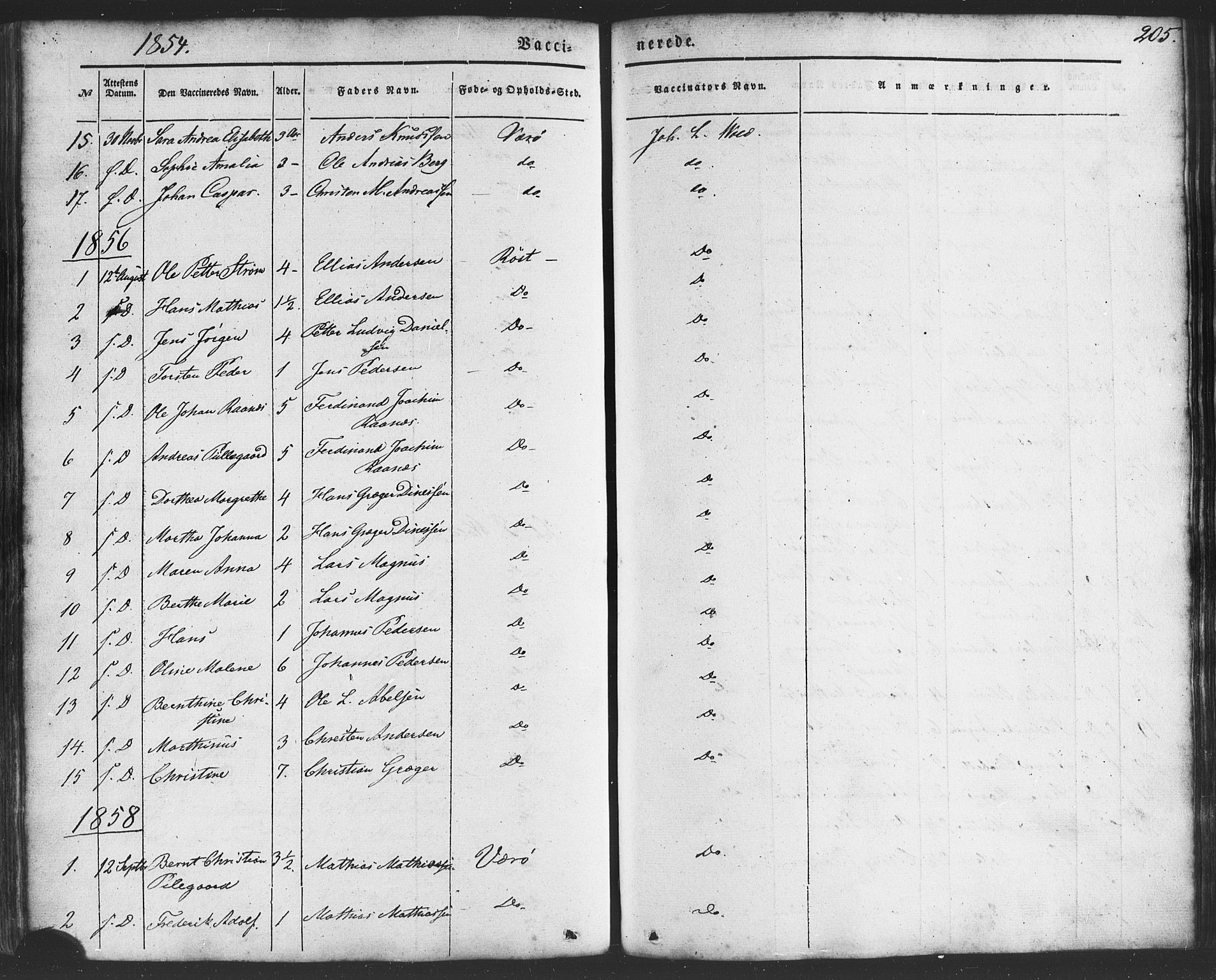 Ministerialprotokoller, klokkerbøker og fødselsregistre - Nordland, SAT/A-1459/807/L0121: Ministerialbok nr. 807A04, 1846-1879, s. 205