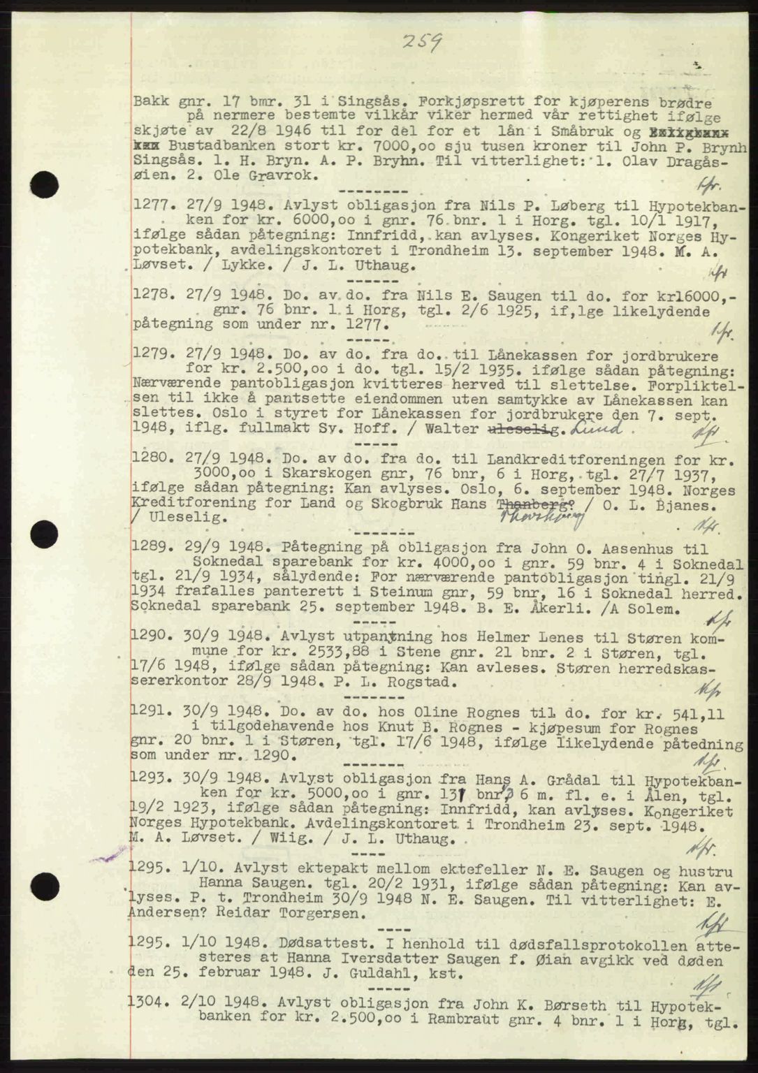 Gauldal sorenskriveri, SAT/A-0014/1/2/2C: Pantebok nr. A6, 1948-1948, Dagboknr: 1277/1948