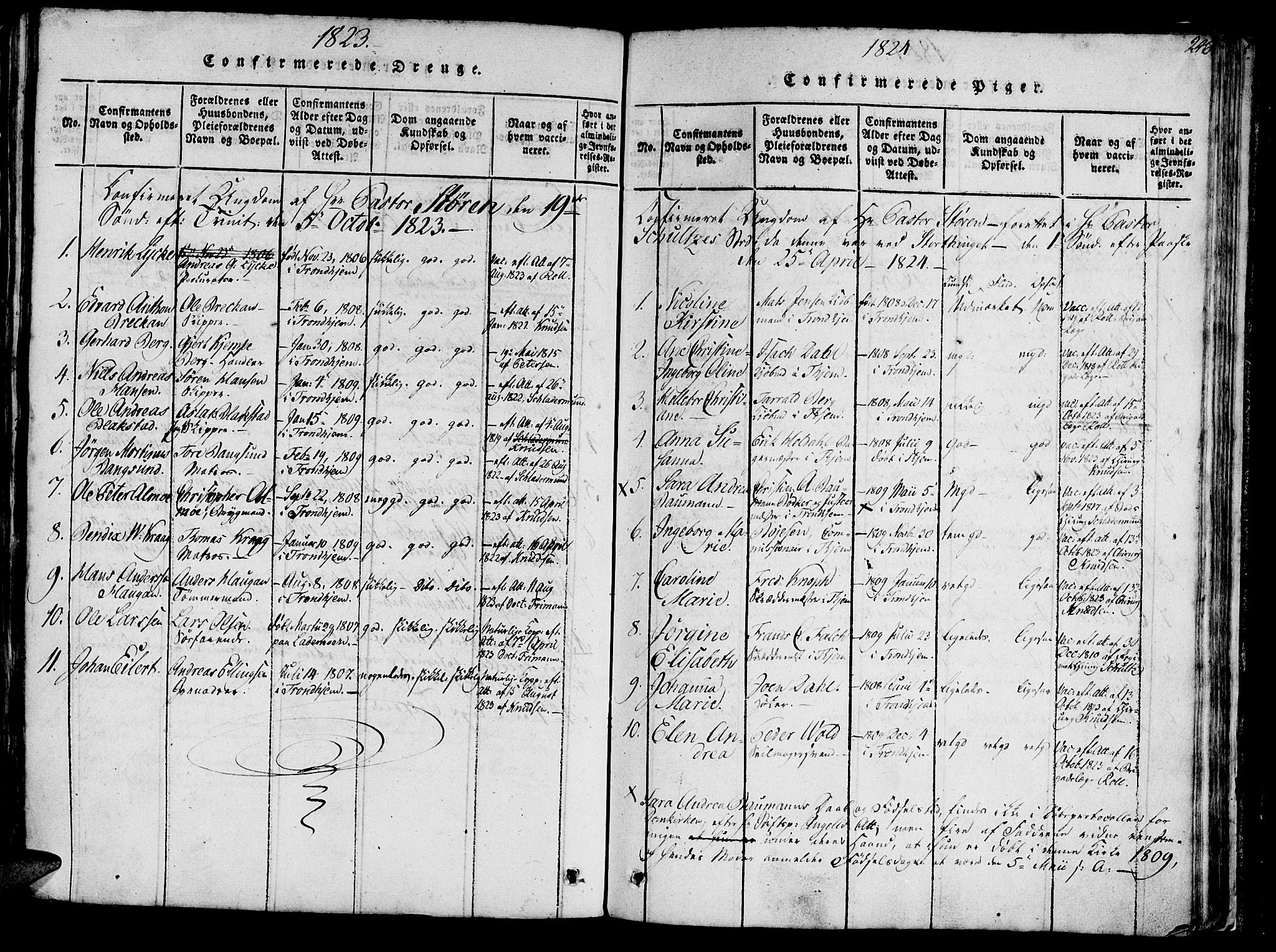 Ministerialprotokoller, klokkerbøker og fødselsregistre - Sør-Trøndelag, SAT/A-1456/602/L0135: Klokkerbok nr. 602C03, 1815-1832, s. 246