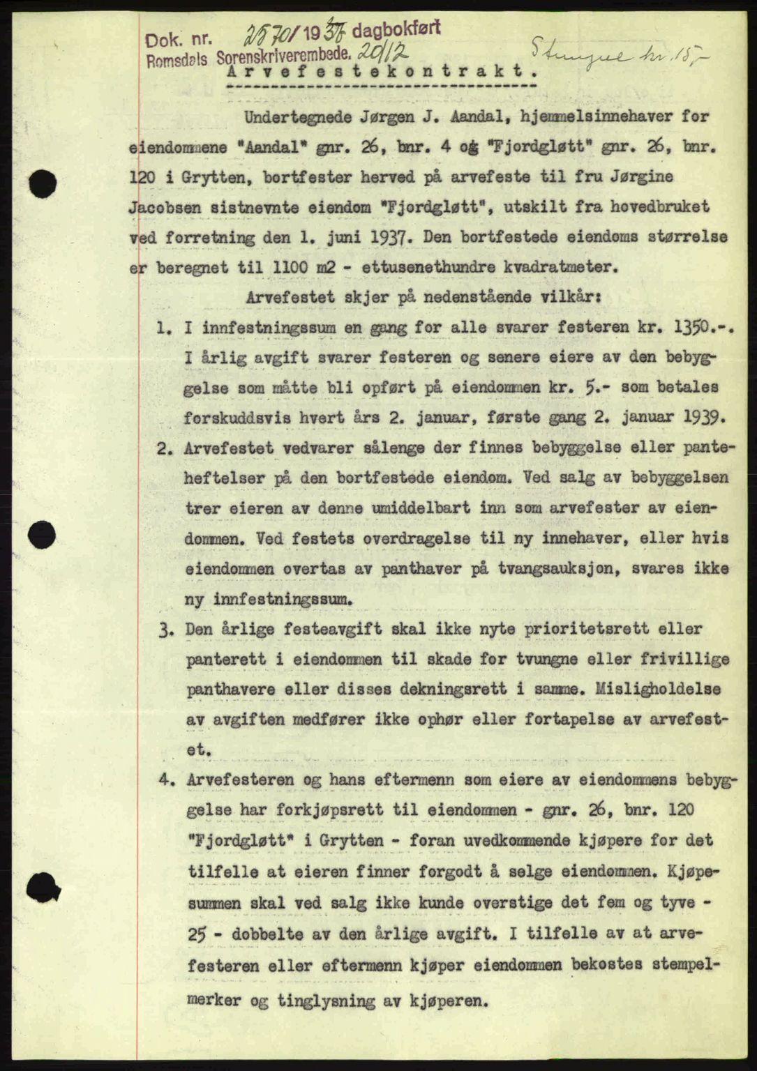 Romsdal sorenskriveri, SAT/A-4149/1/2/2C: Pantebok nr. A4, 1937-1938, Dagboknr: 2570/1937