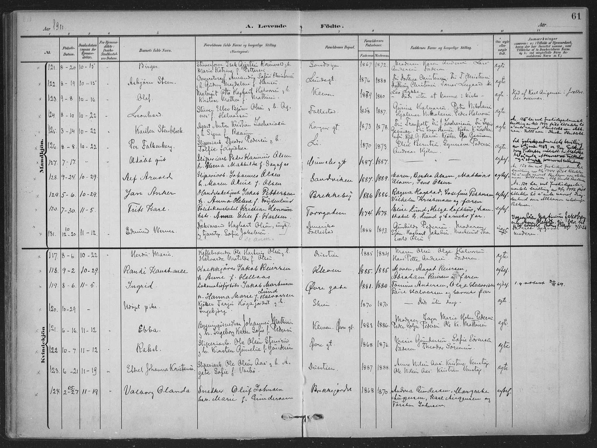 Skien kirkebøker, AV/SAKO-A-302/F/Fa/L0012: Ministerialbok nr. 12, 1908-1914, s. 61