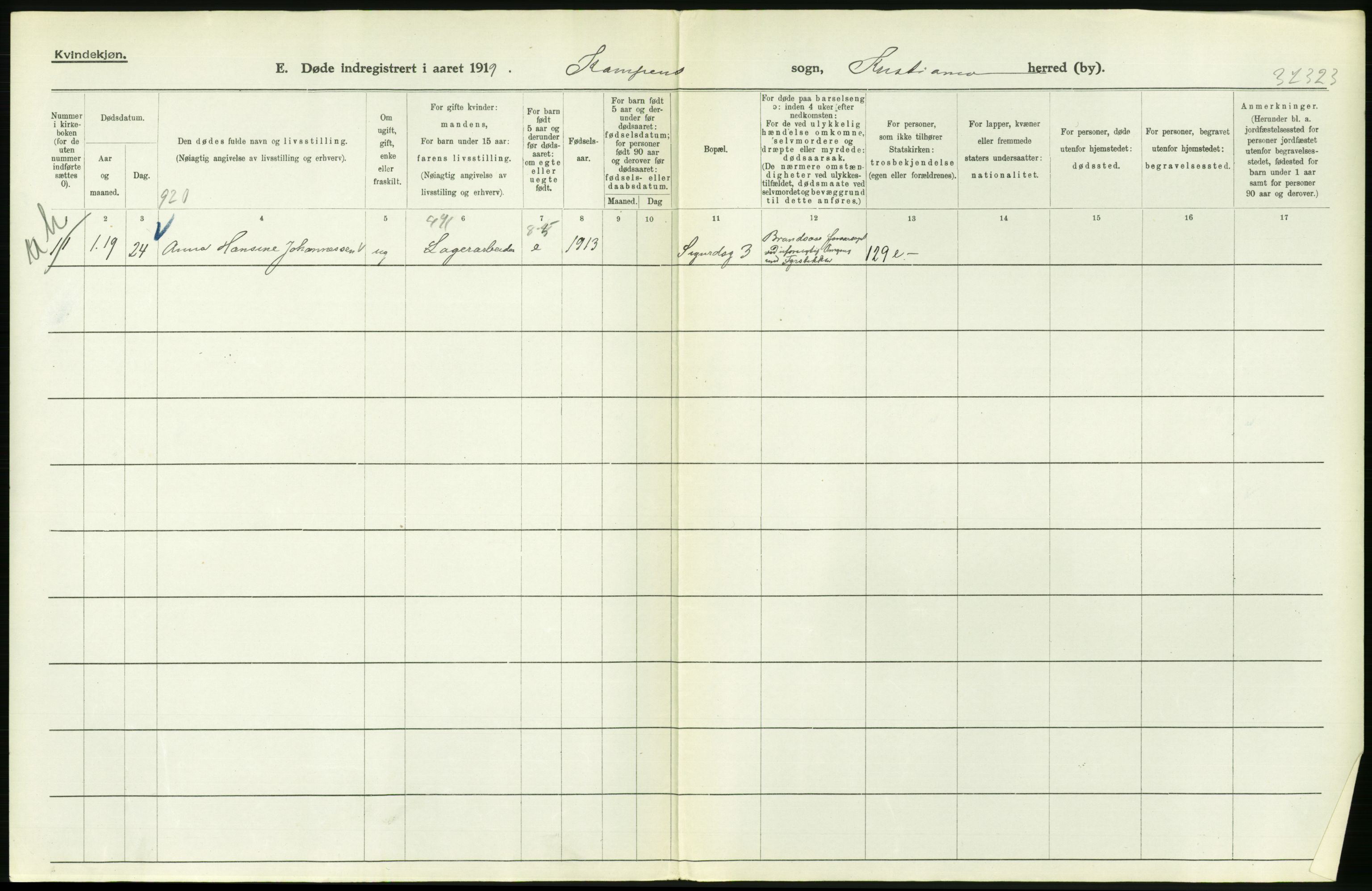 Statistisk sentralbyrå, Sosiodemografiske emner, Befolkning, RA/S-2228/D/Df/Dfb/Dfbi/L0010: Kristiania: Døde, 1919, s. 112