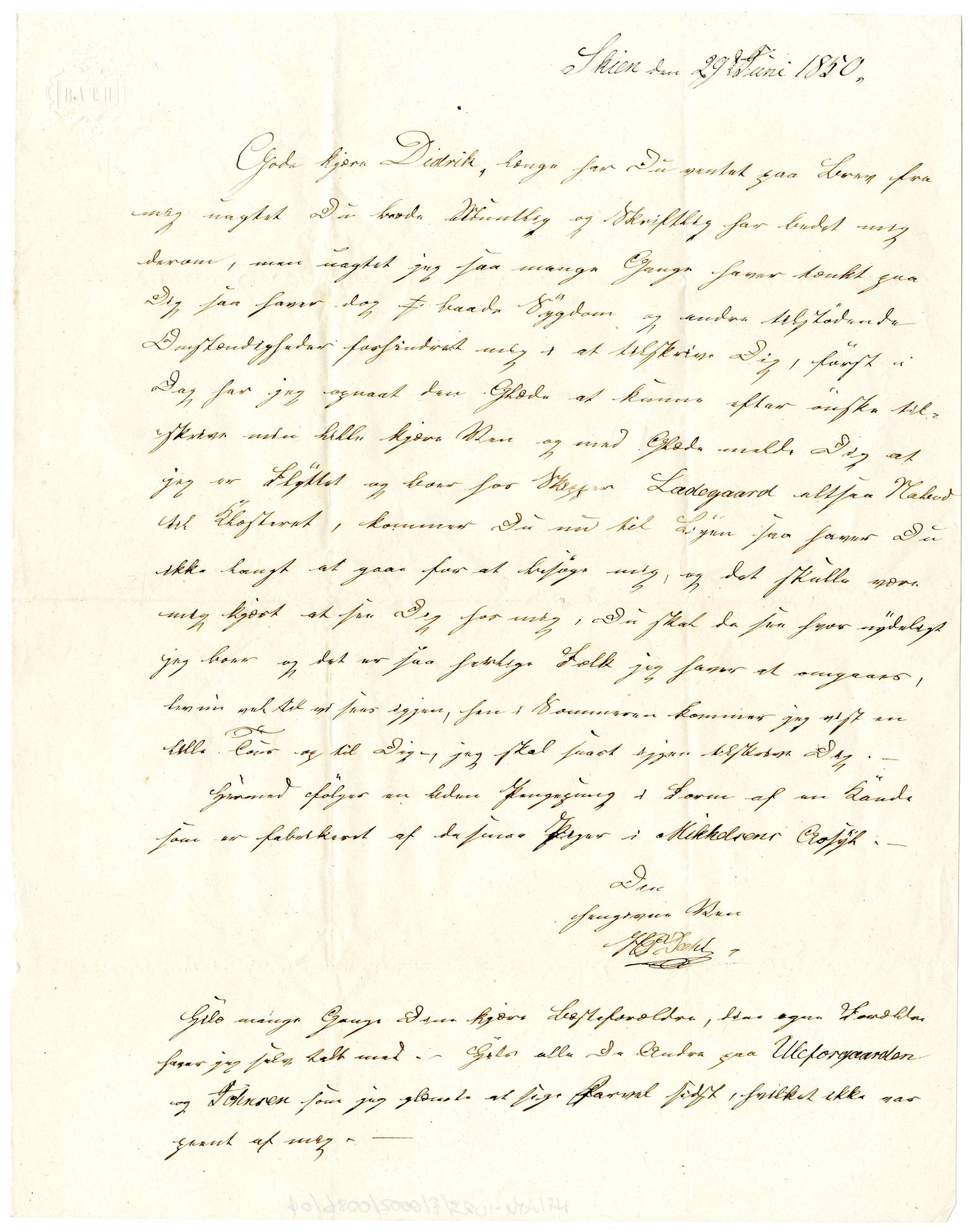 Diderik Maria Aalls brevsamling, NF/Ark-1023/F/L0002: D.M. Aalls brevsamling. B - C, 1799-1889, s. 427