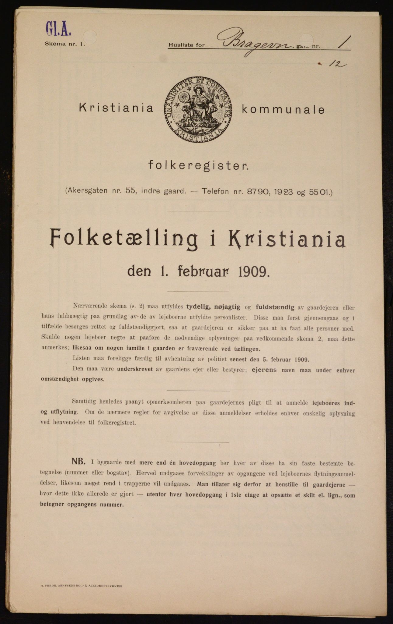 OBA, Kommunal folketelling 1.2.1909 for Kristiania kjøpstad, 1909, s. 7535
