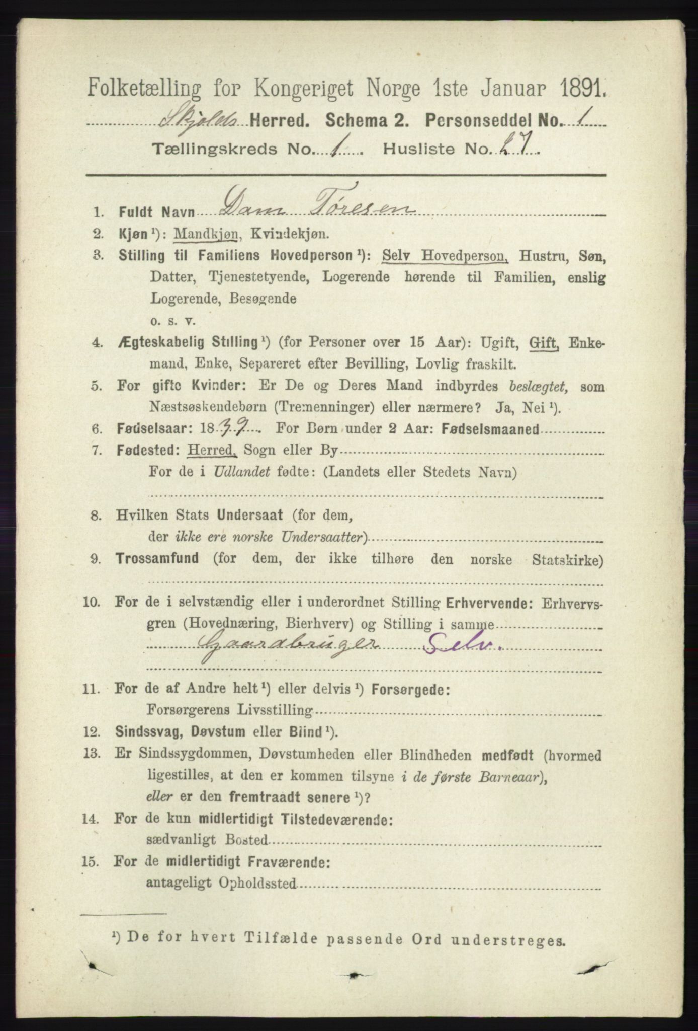 RA, Folketelling 1891 for 1154 Skjold herred, 1891, s. 210