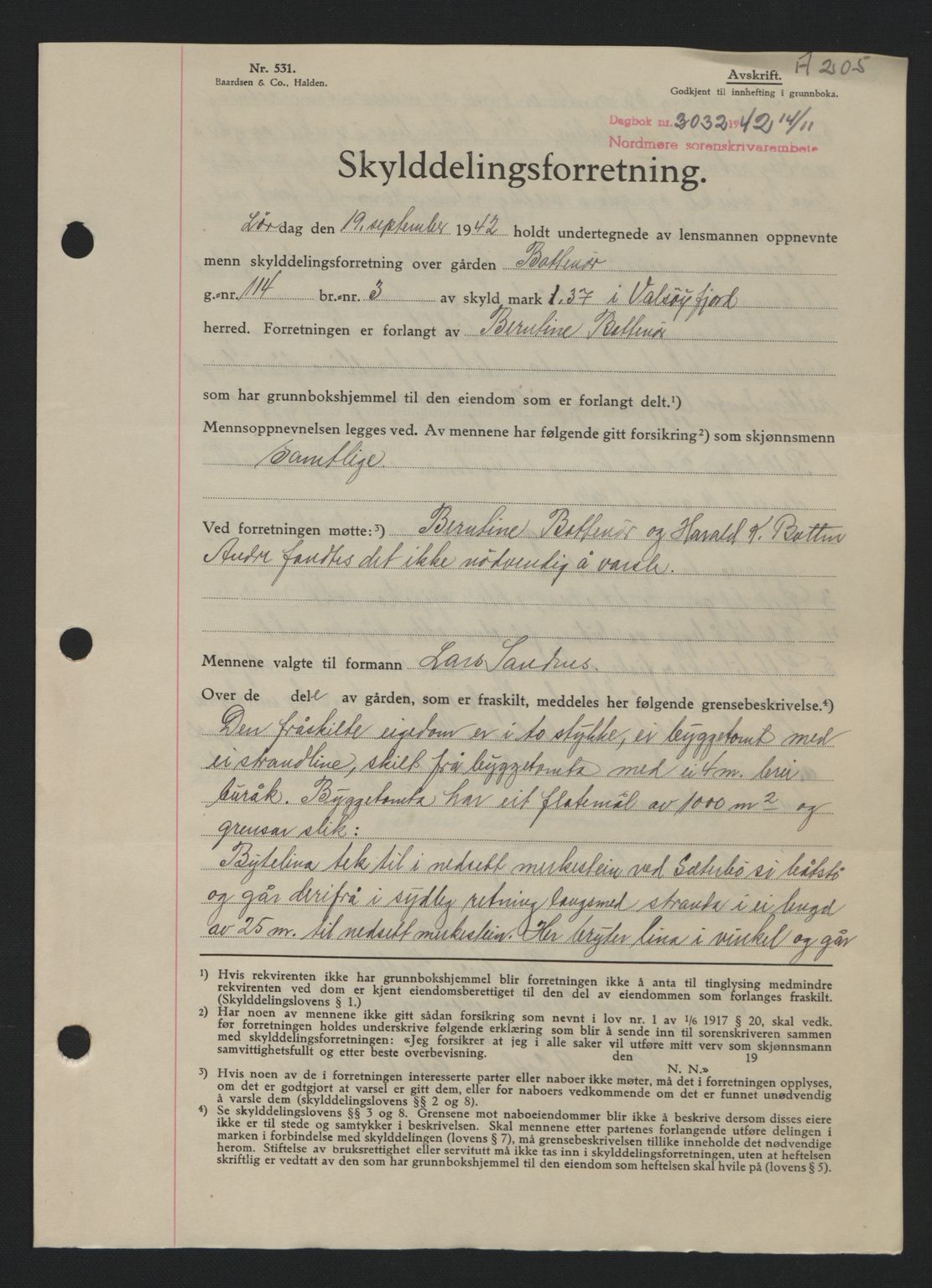 Nordmøre sorenskriveri, AV/SAT-A-4132/1/2/2Ca: Pantebok nr. A94, 1942-1943, Dagboknr: 3032/1942