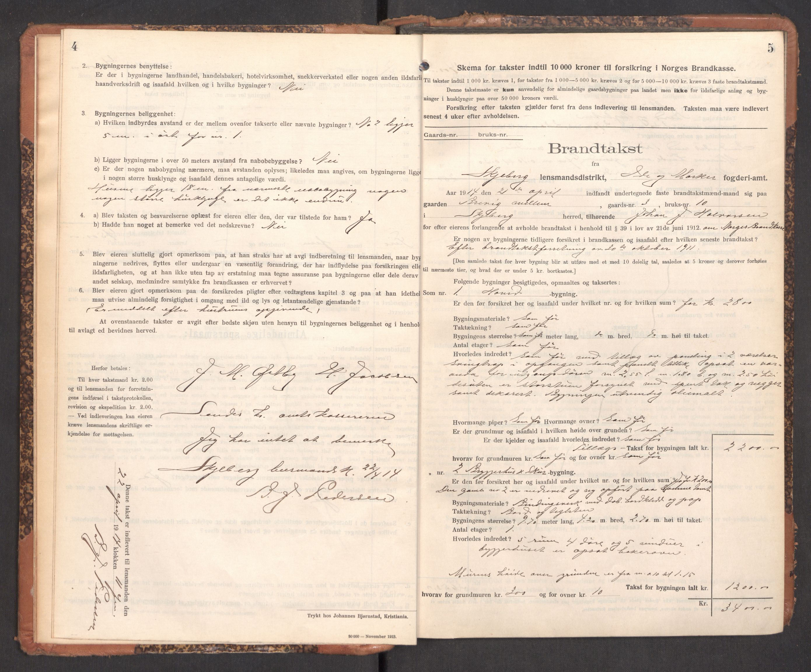 Norges brannkasse, branntakster Skjeberg, AV/SAO-A-11372/F/Fb/L0005: Branntakstprotokoll, 1914-1916