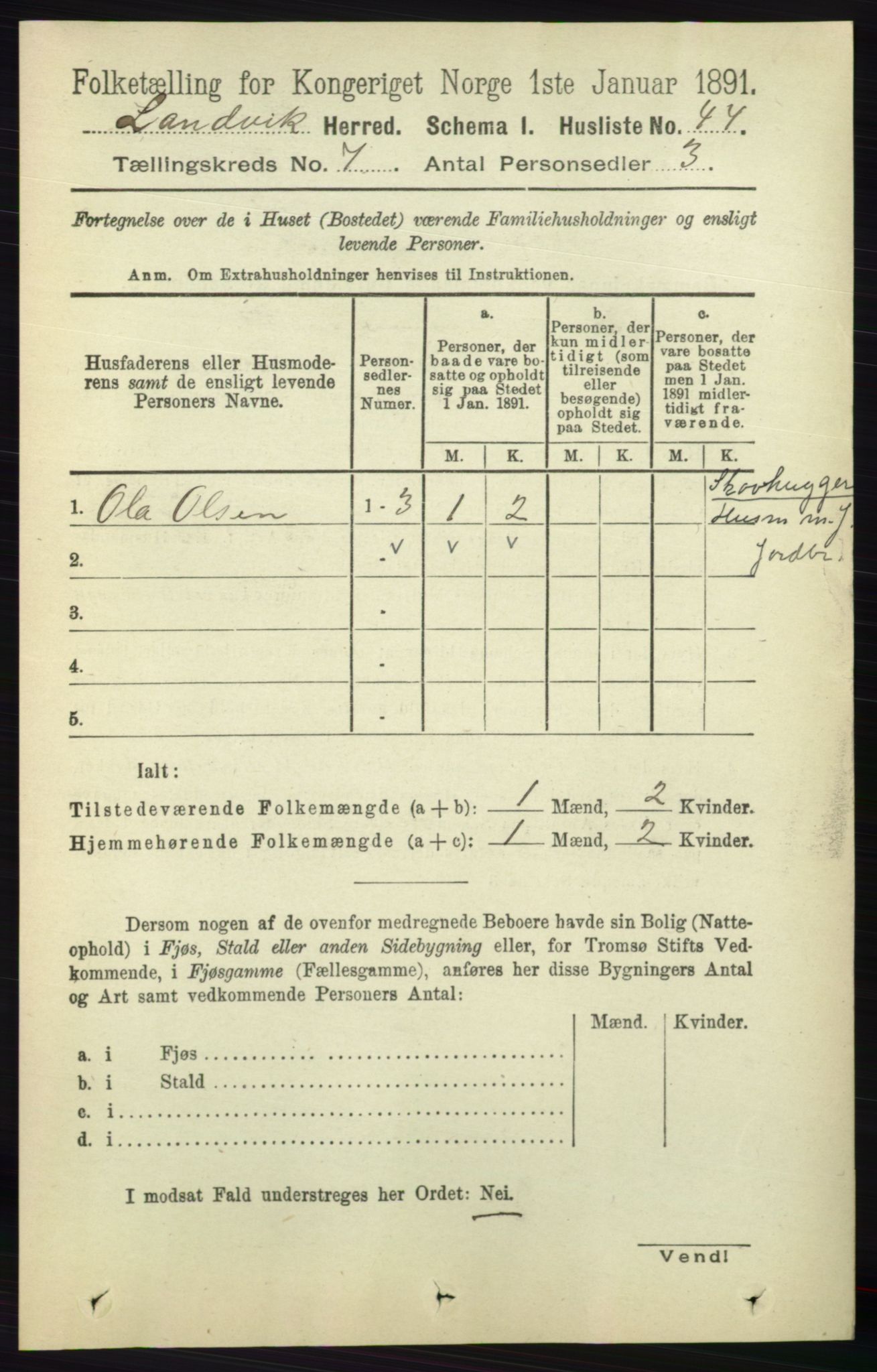 RA, Folketelling 1891 for 0924 Landvik herred, 1891, s. 2768