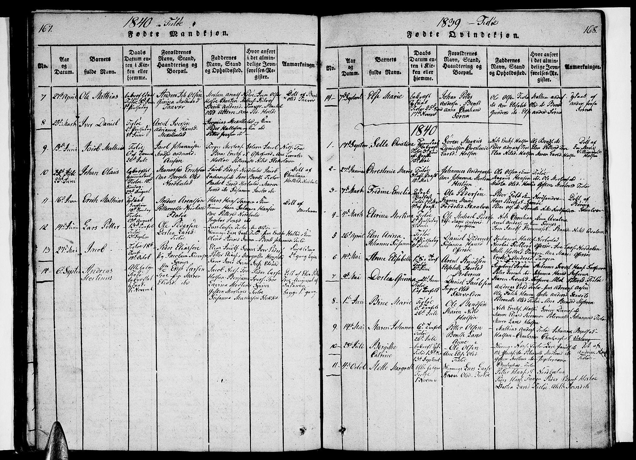 Ministerialprotokoller, klokkerbøker og fødselsregistre - Nordland, AV/SAT-A-1459/830/L0458: Klokkerbok nr. 830C01 /2, 1829-1840, s. 167-168