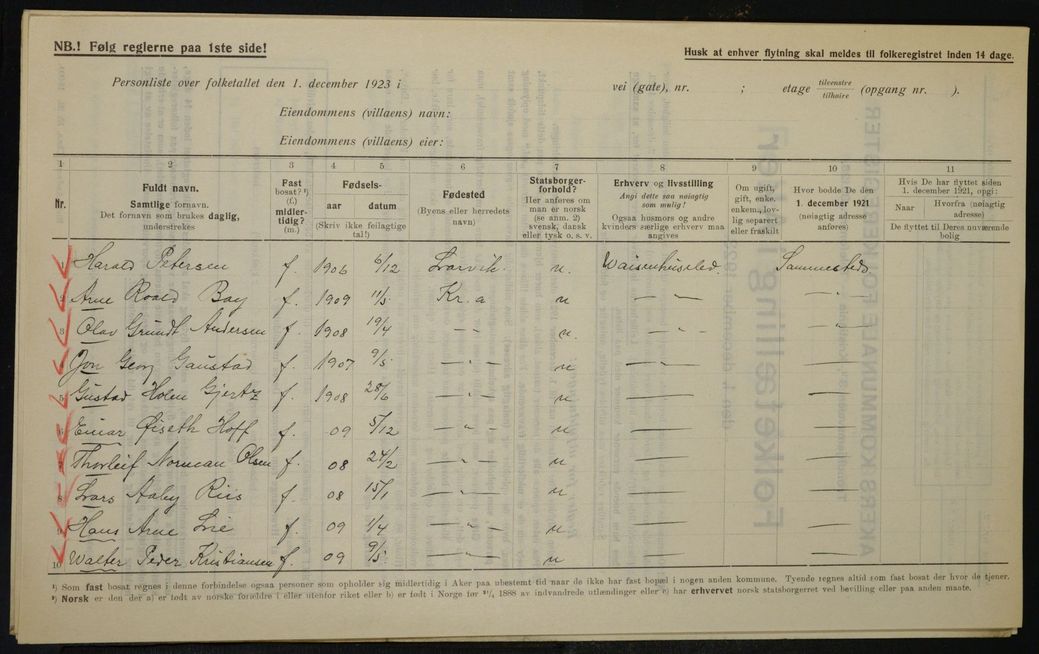 , Kommunal folketelling 1.12.1923 for Aker, 1923, s. 20270