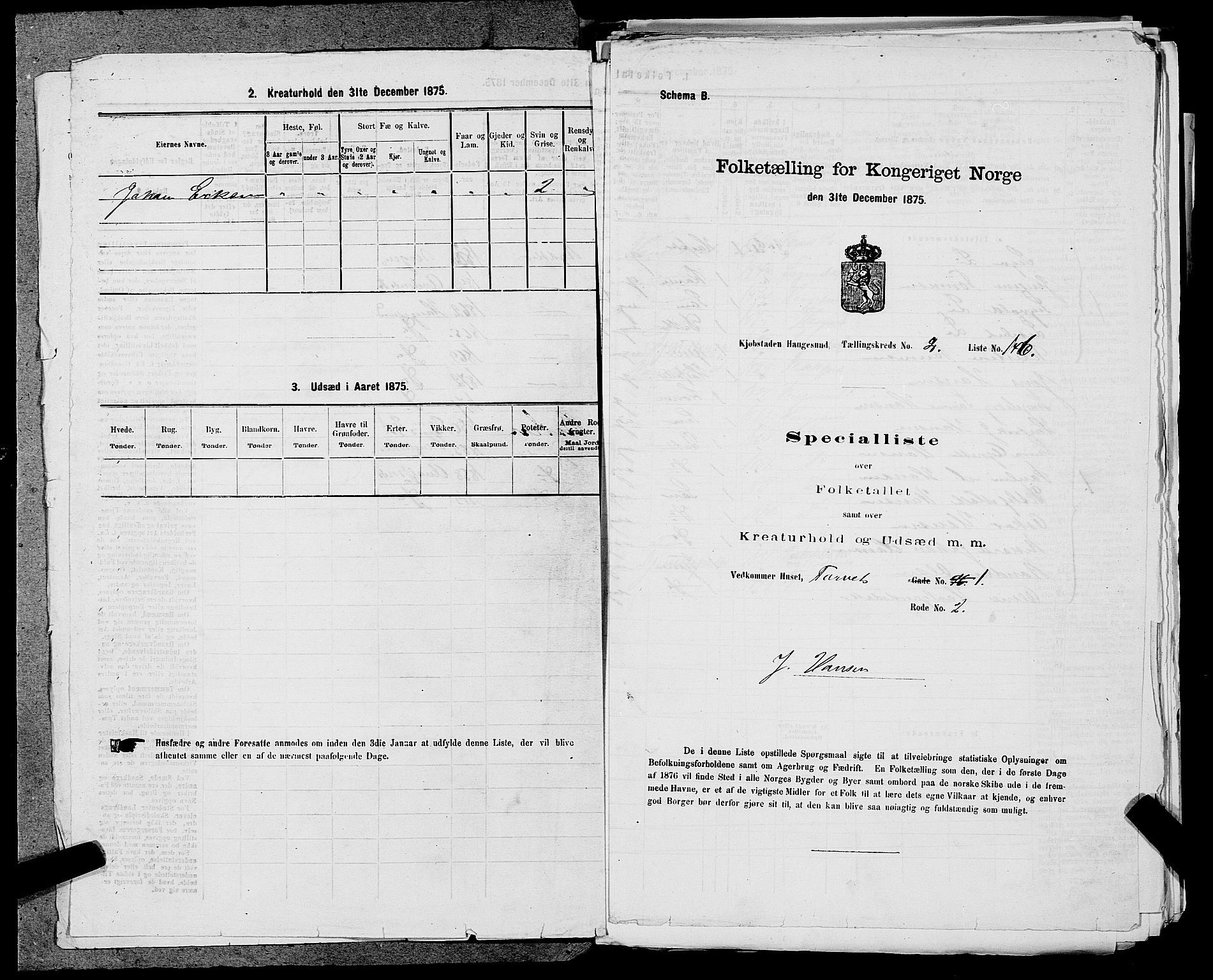 SAST, Folketelling 1875 for 1106B Torvastad prestegjeld, Haugesund kjøpstad, 1875, s. 341