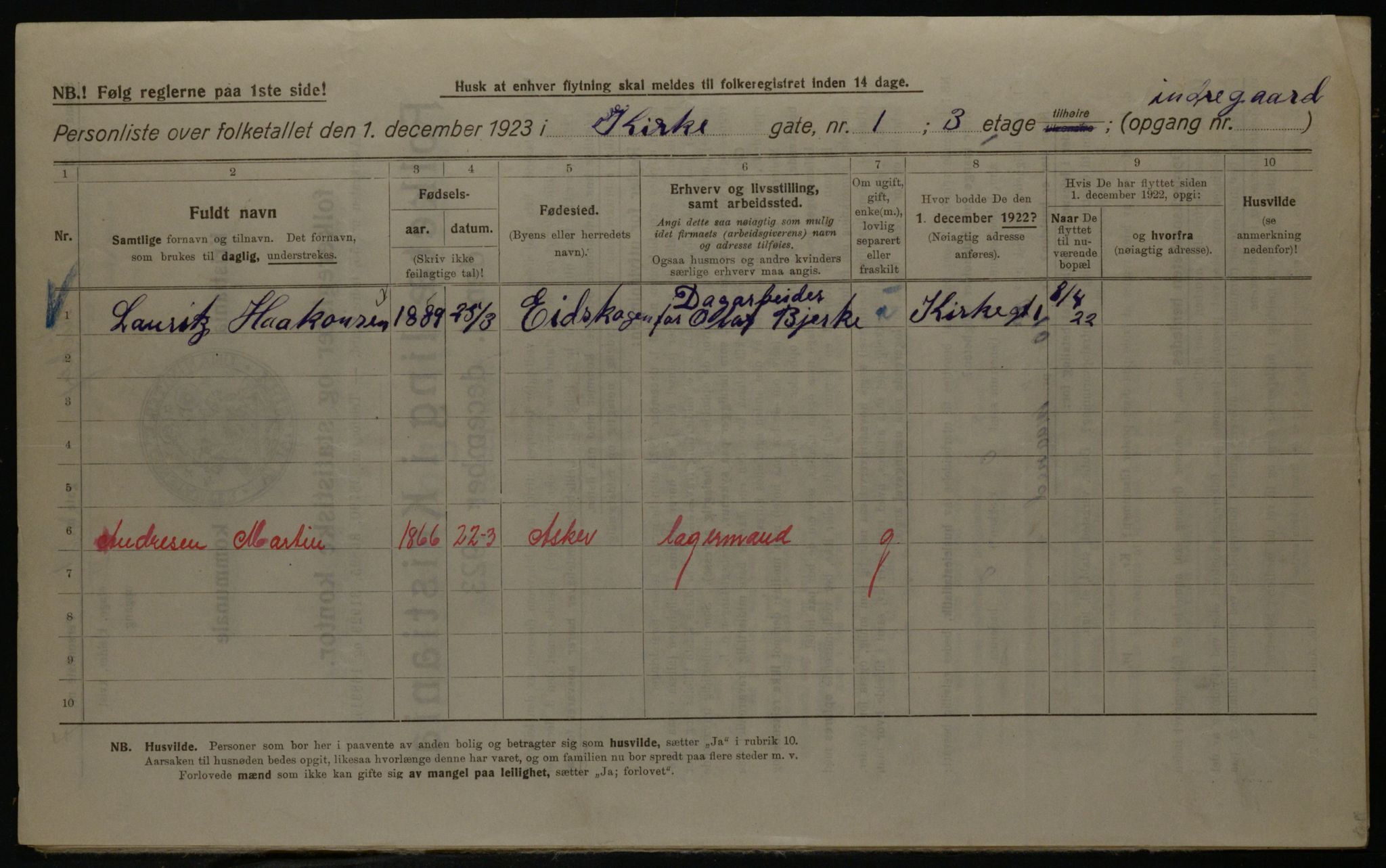 OBA, Kommunal folketelling 1.12.1923 for Kristiania, 1923, s. 55516