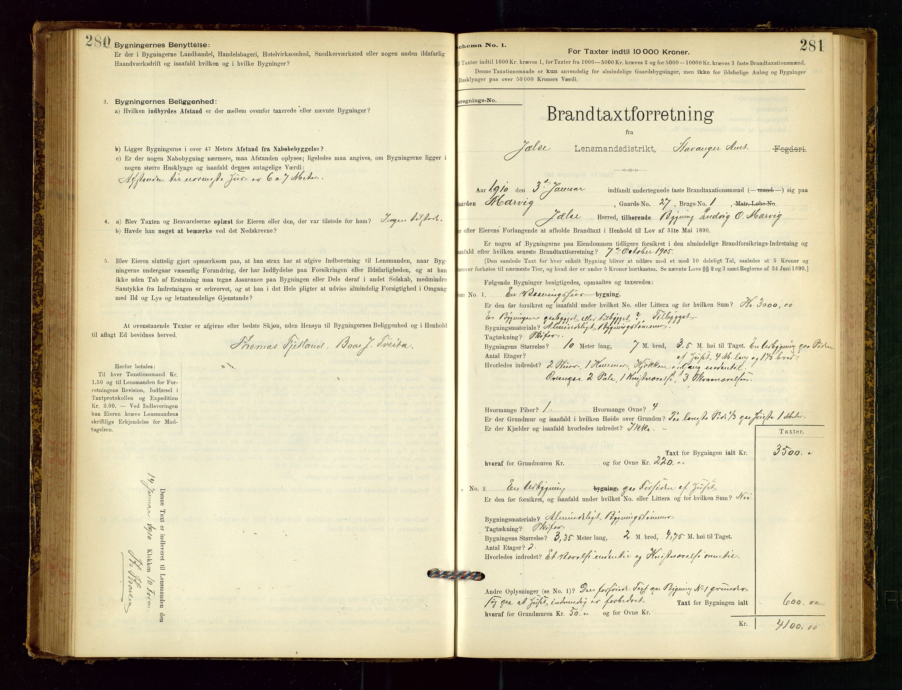 Jelsa lensmannskontor, SAST/A-100360/Gob/L0001: "Brandtaxationsprotocol", 1895-1918, s. 280-281