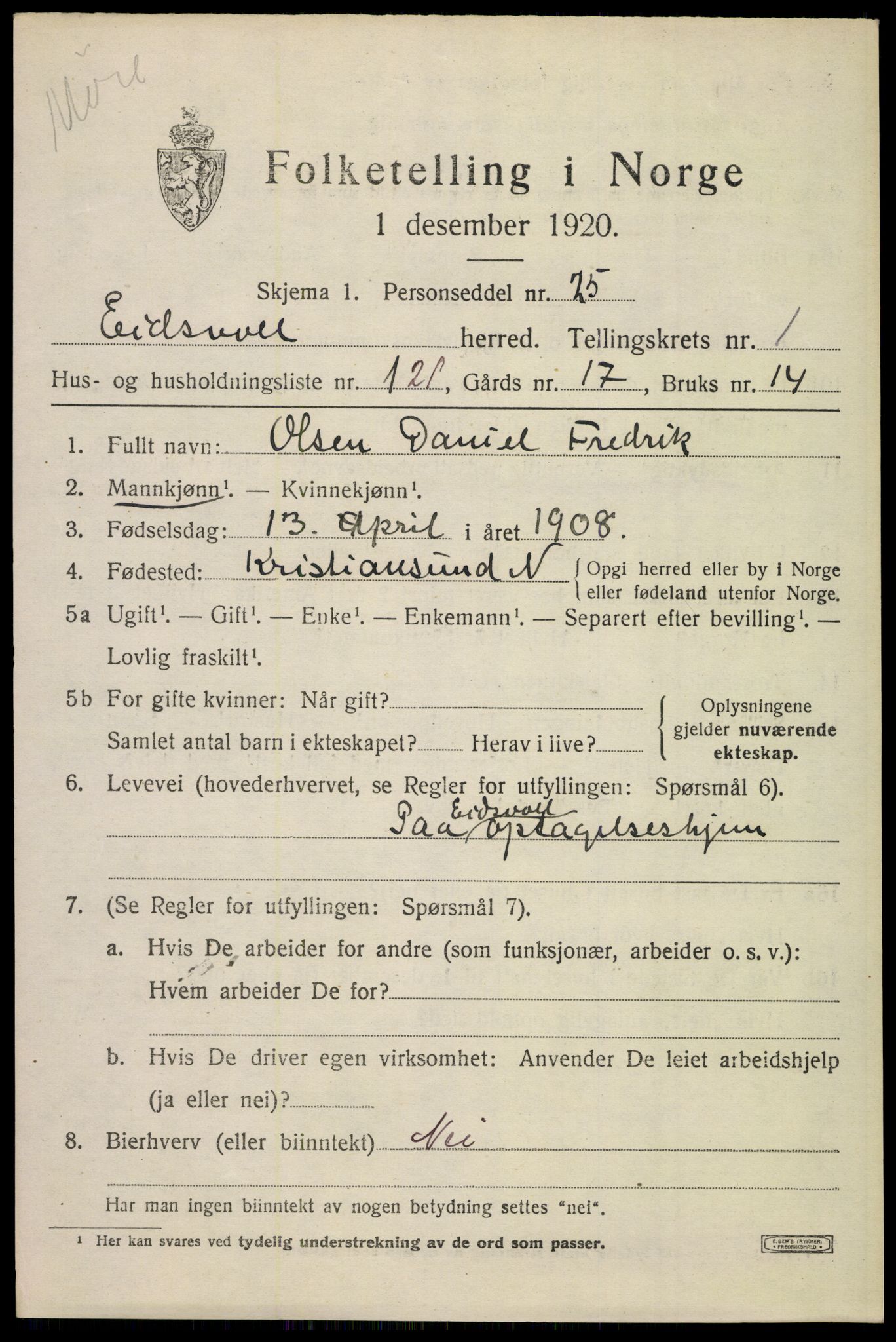 SAO, Folketelling 1920 for 0237 Eidsvoll herred, 1920, s. 5129