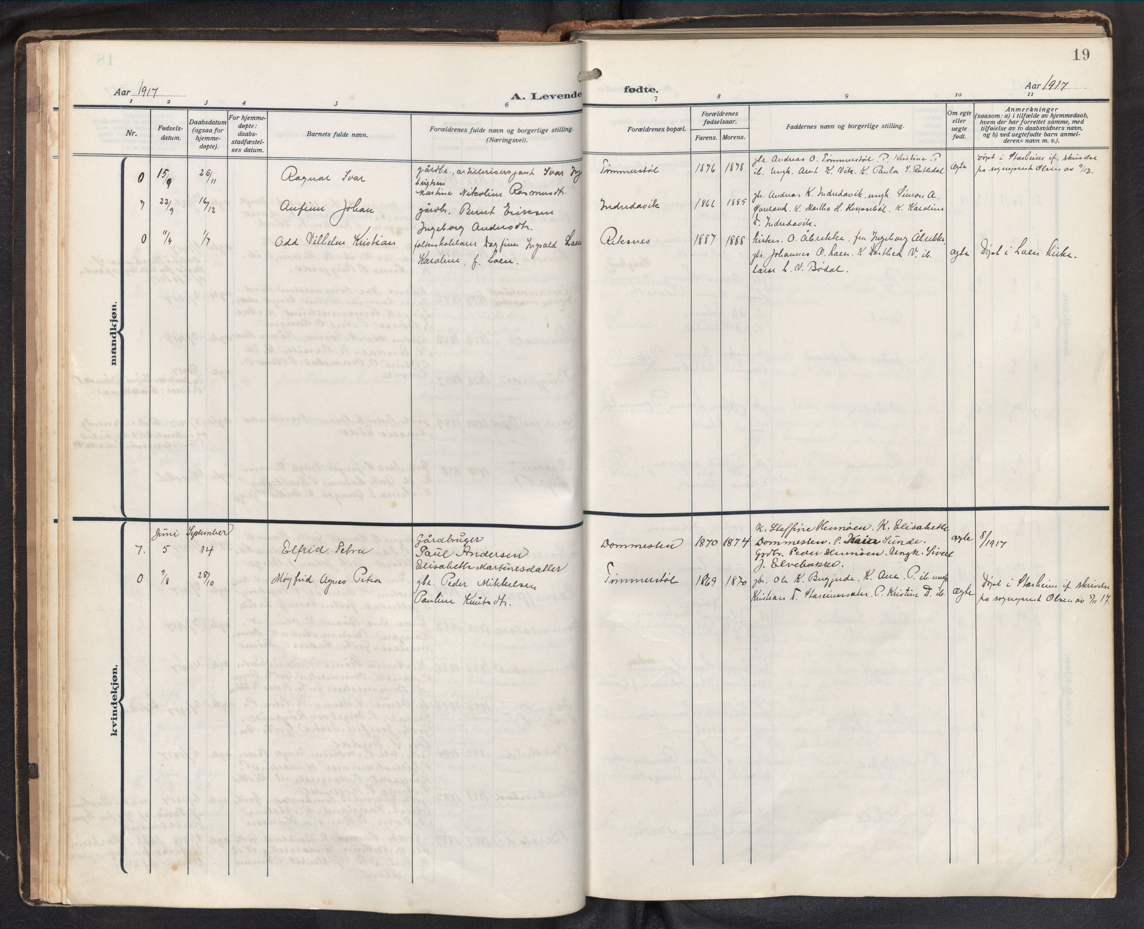 Davik sokneprestembete, AV/SAB-A-79701/H/Hab/Haba/L0003: Klokkerbok nr. A 3, 1912-1947, s. 18b-19a