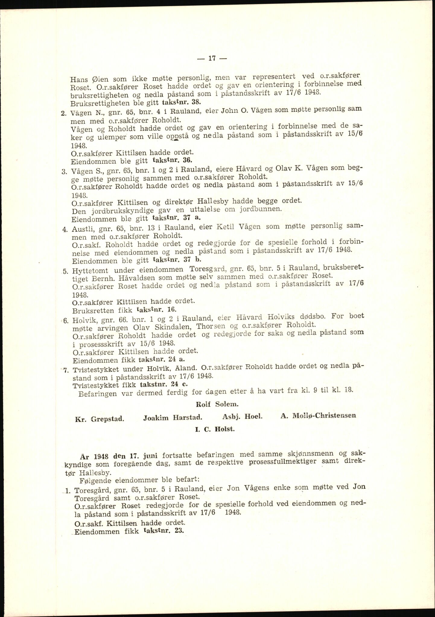 Vest-Telemark sorenskriveri, AV/SAKO-A-134/F/Fo/Fob/L0001: Skjønn/rettsbøker for kraftutbygging/veg, 1948-1963, s. 19