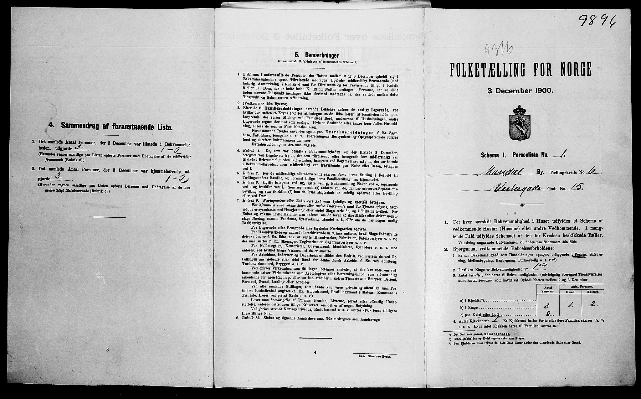 SAK, Folketelling 1900 for 1002 Mandal ladested, 1900, s. 3075