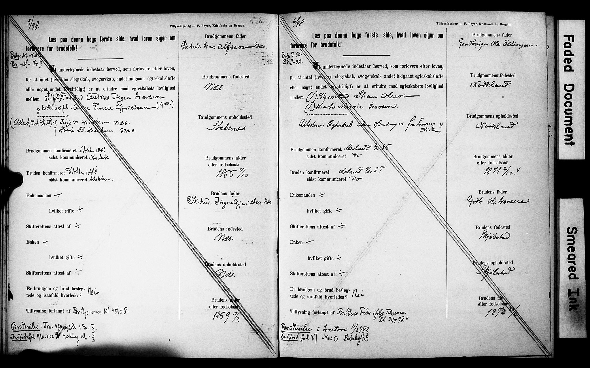 Austre Moland sokneprestkontor, AV/SAK-1111-0001/F/Fe/L0001: Lysningsprotokoll nr. A VI 10, 1895-1902