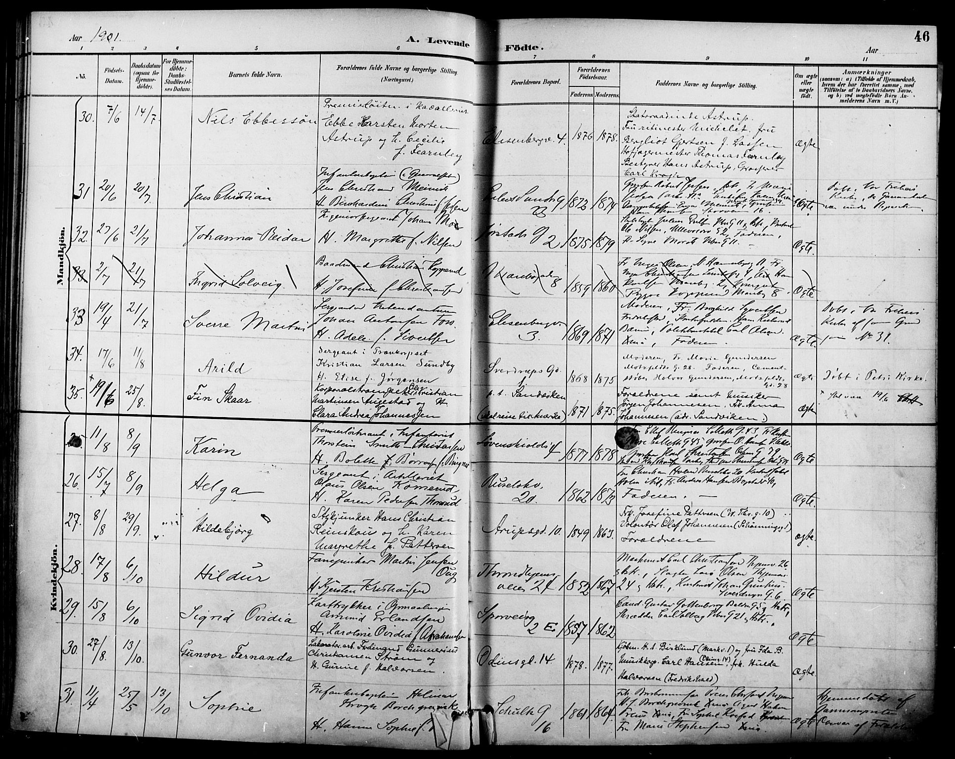Garnisonsmenigheten Kirkebøker, AV/SAO-A-10846/F/Fa/L0013: Ministerialbok nr. 13, 1894-1904, s. 46