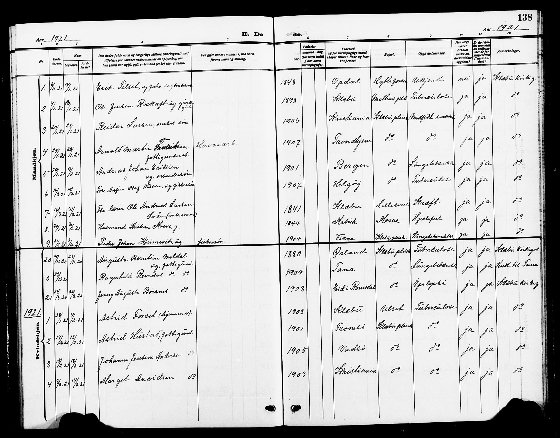 Ministerialprotokoller, klokkerbøker og fødselsregistre - Sør-Trøndelag, SAT/A-1456/618/L0453: Klokkerbok nr. 618C04, 1907-1925, s. 138