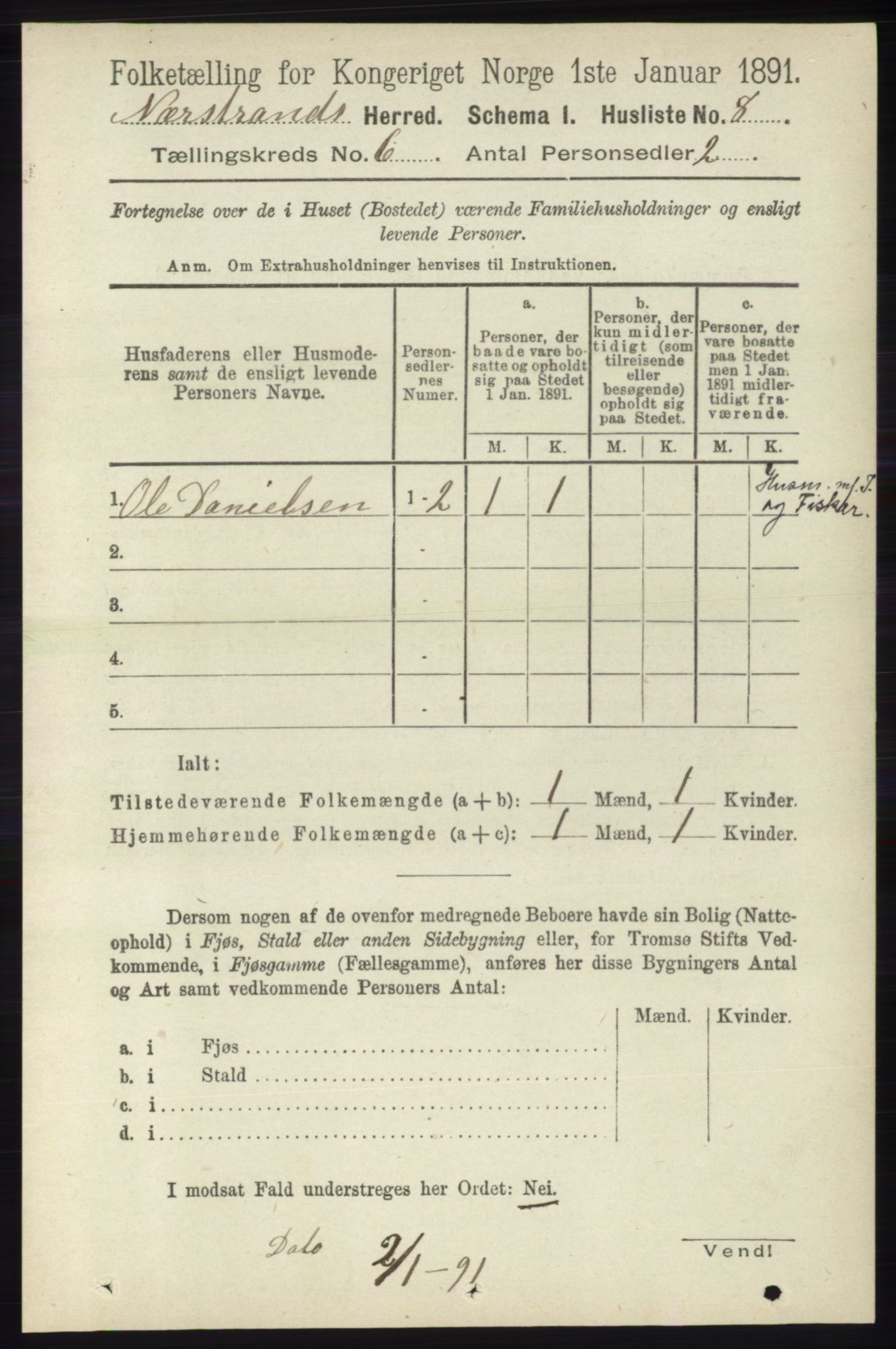 RA, Folketelling 1891 for 1139 Nedstrand herred, 1891, s. 1005