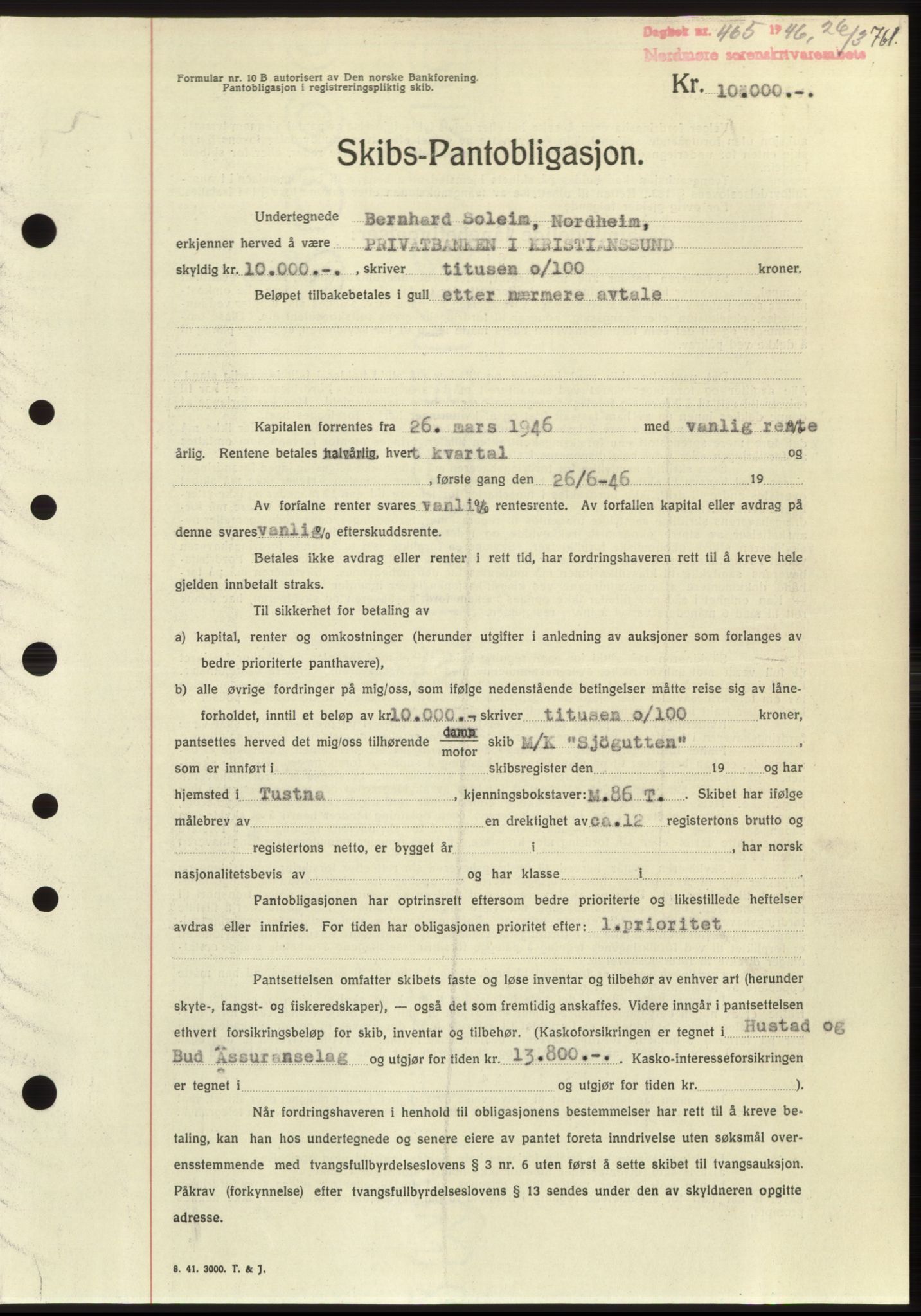 Nordmøre sorenskriveri, SAT/A-4132/1/2/2Ca: Pantebok nr. B93b, 1946-1946, Dagboknr: 465/1946