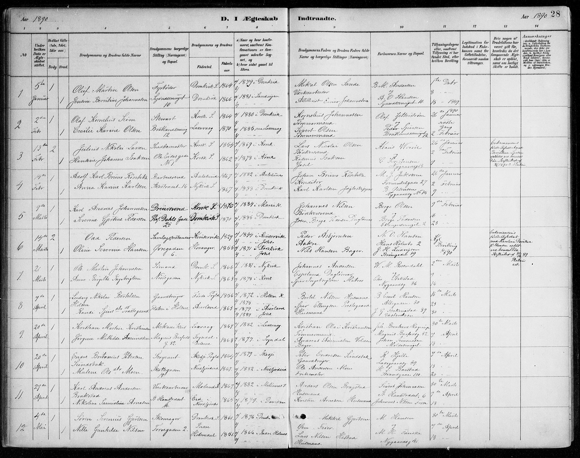 Johanneskirken sokneprestembete, AV/SAB-A-76001/H/Haa/L0012: Ministerialbok nr. D 1, 1885-1912, s. 28