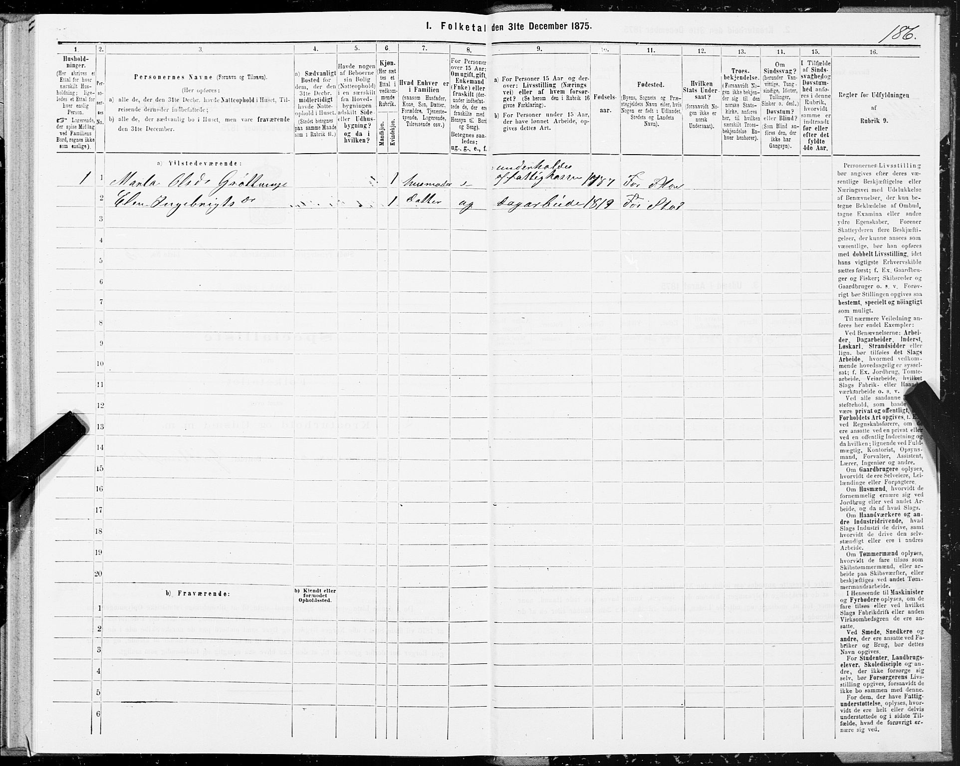 SAT, Folketelling 1875 for 1734P Stod prestegjeld, 1875, s. 1186