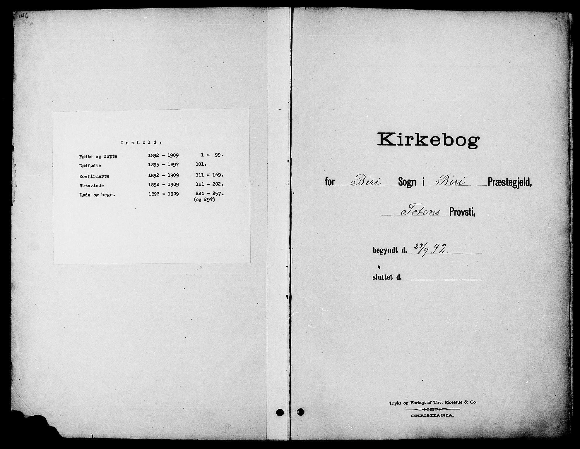Biri prestekontor, SAH/PREST-096/H/Ha/Hab/L0004: Klokkerbok nr. 4, 1892-1909
