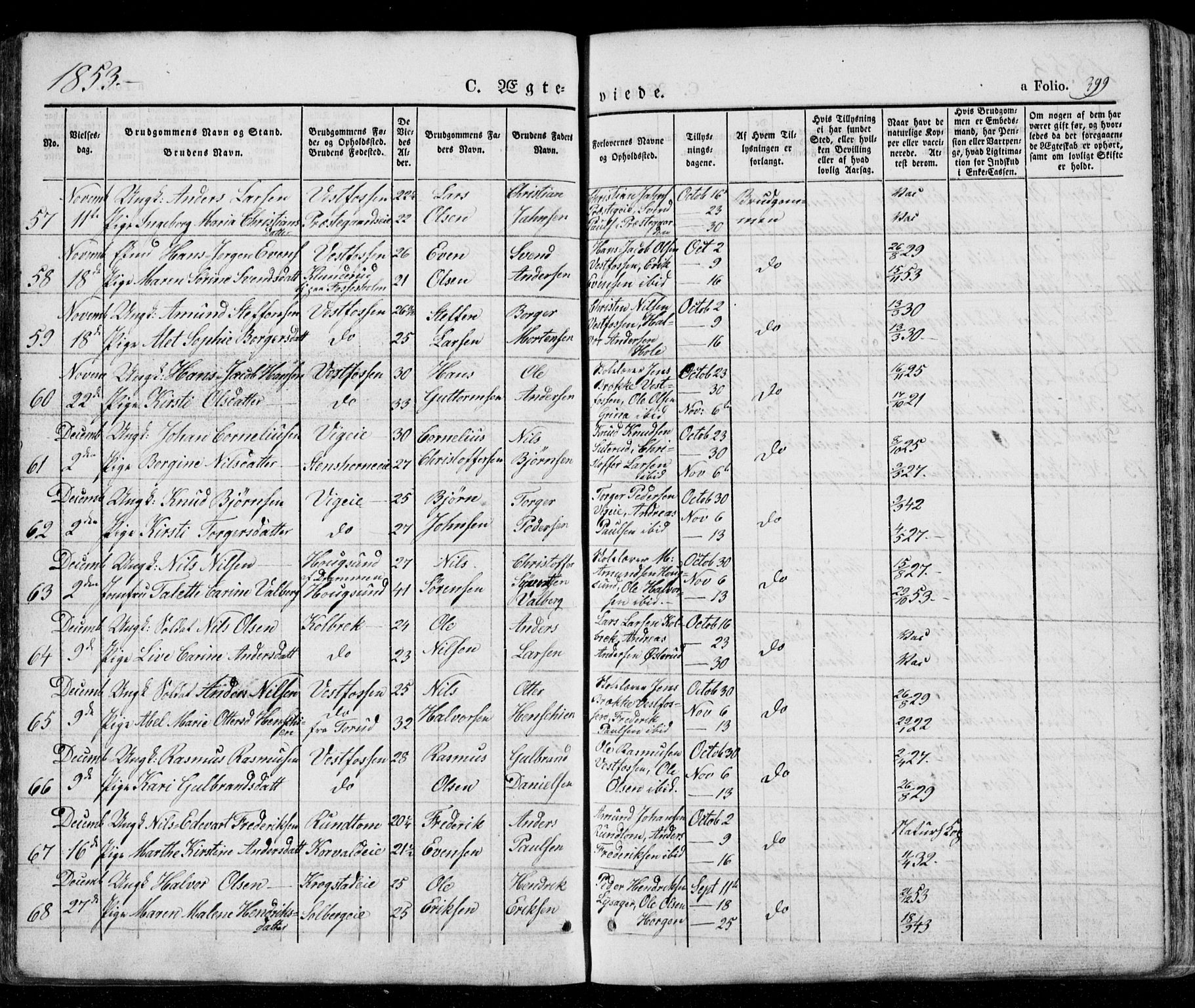 Eiker kirkebøker, AV/SAKO-A-4/G/Ga/L0002: Klokkerbok nr. I 2, 1832-1856, s. 399