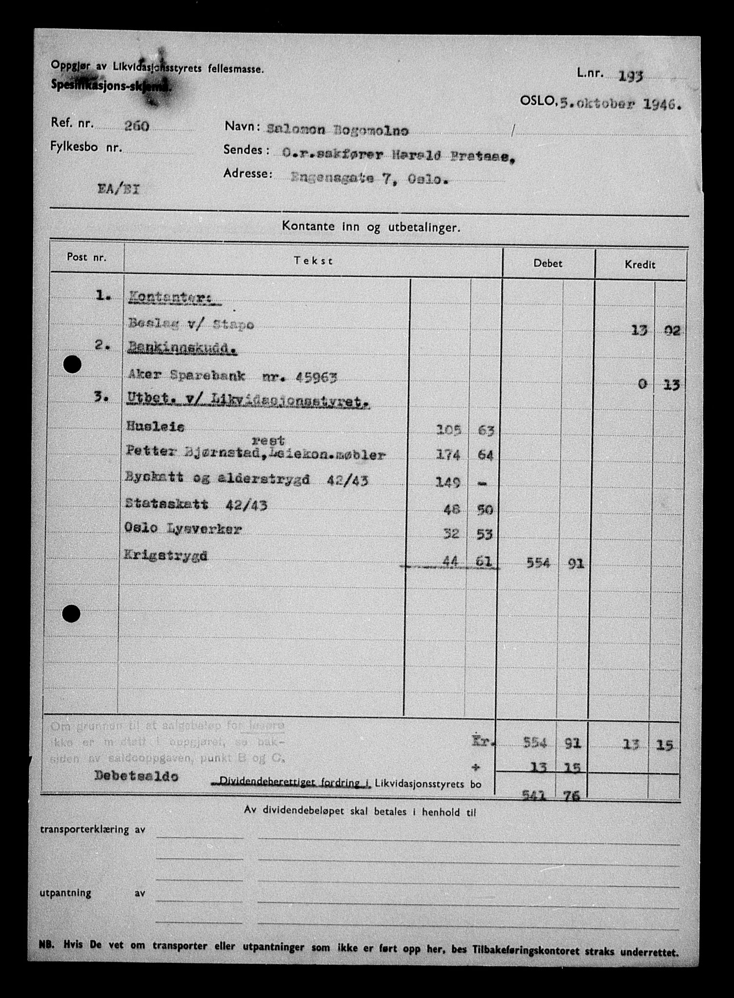 Justisdepartementet, Tilbakeføringskontoret for inndratte formuer, AV/RA-S-1564/H/Hc/Hcc/L0927: --, 1945-1947, s. 351