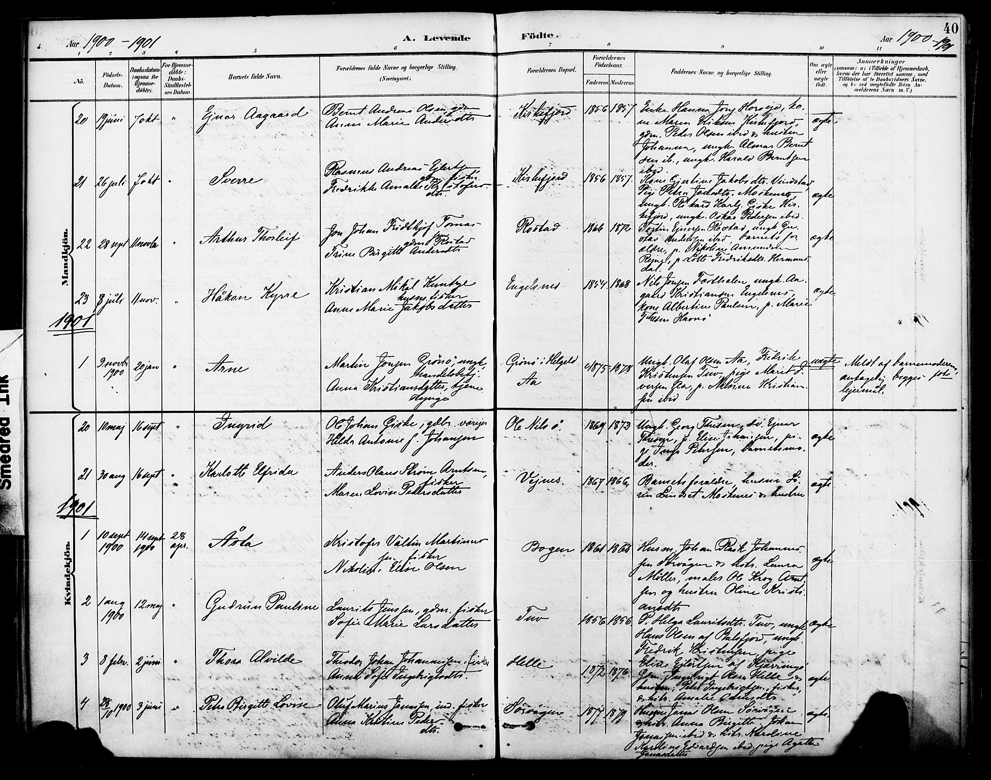 Ministerialprotokoller, klokkerbøker og fødselsregistre - Nordland, AV/SAT-A-1459/886/L1220: Ministerialbok nr. 886A02, 1892-1903, s. 40